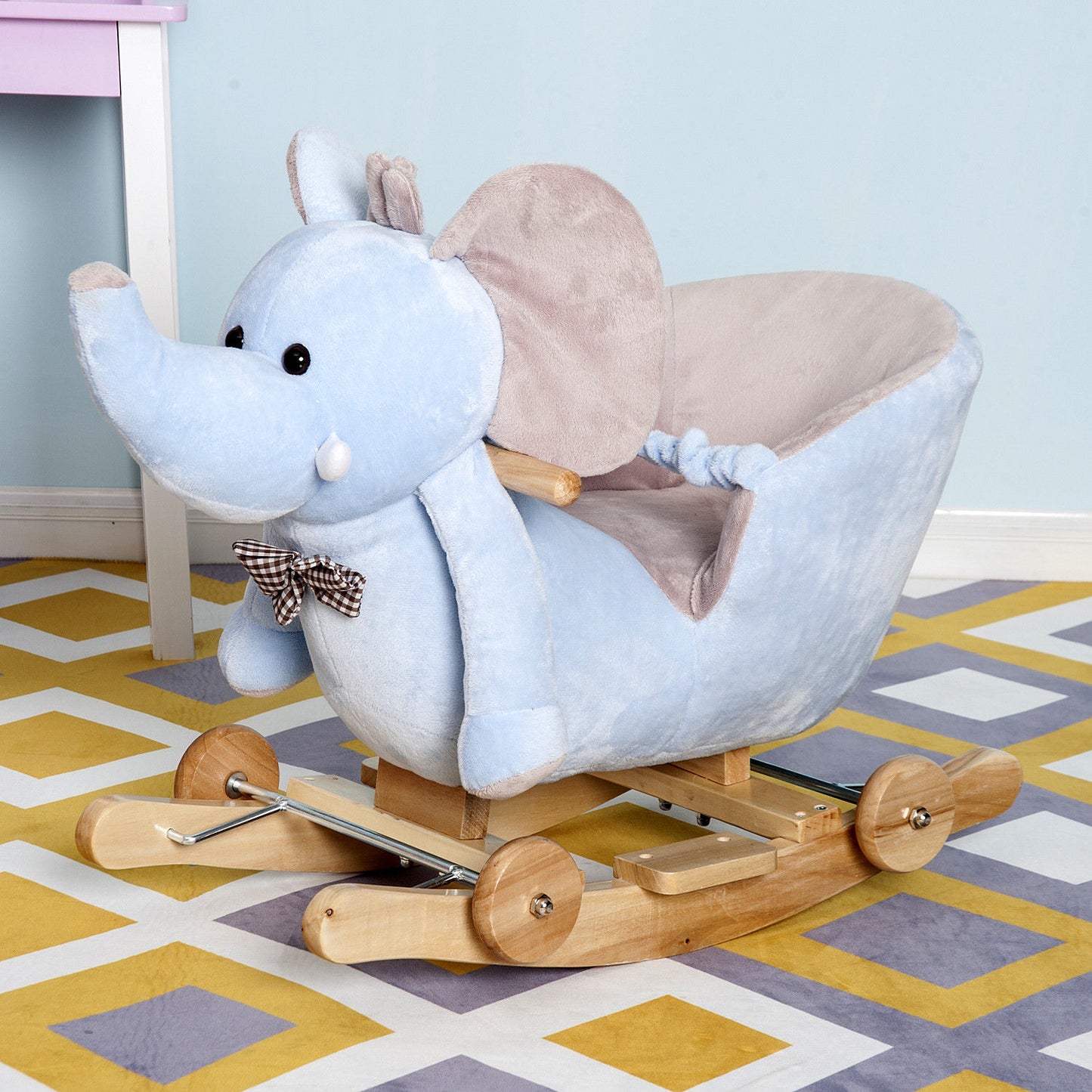 HOMCOM Kids 2 in 1 Rocking Elephant W/Wheels and Sound-Blue