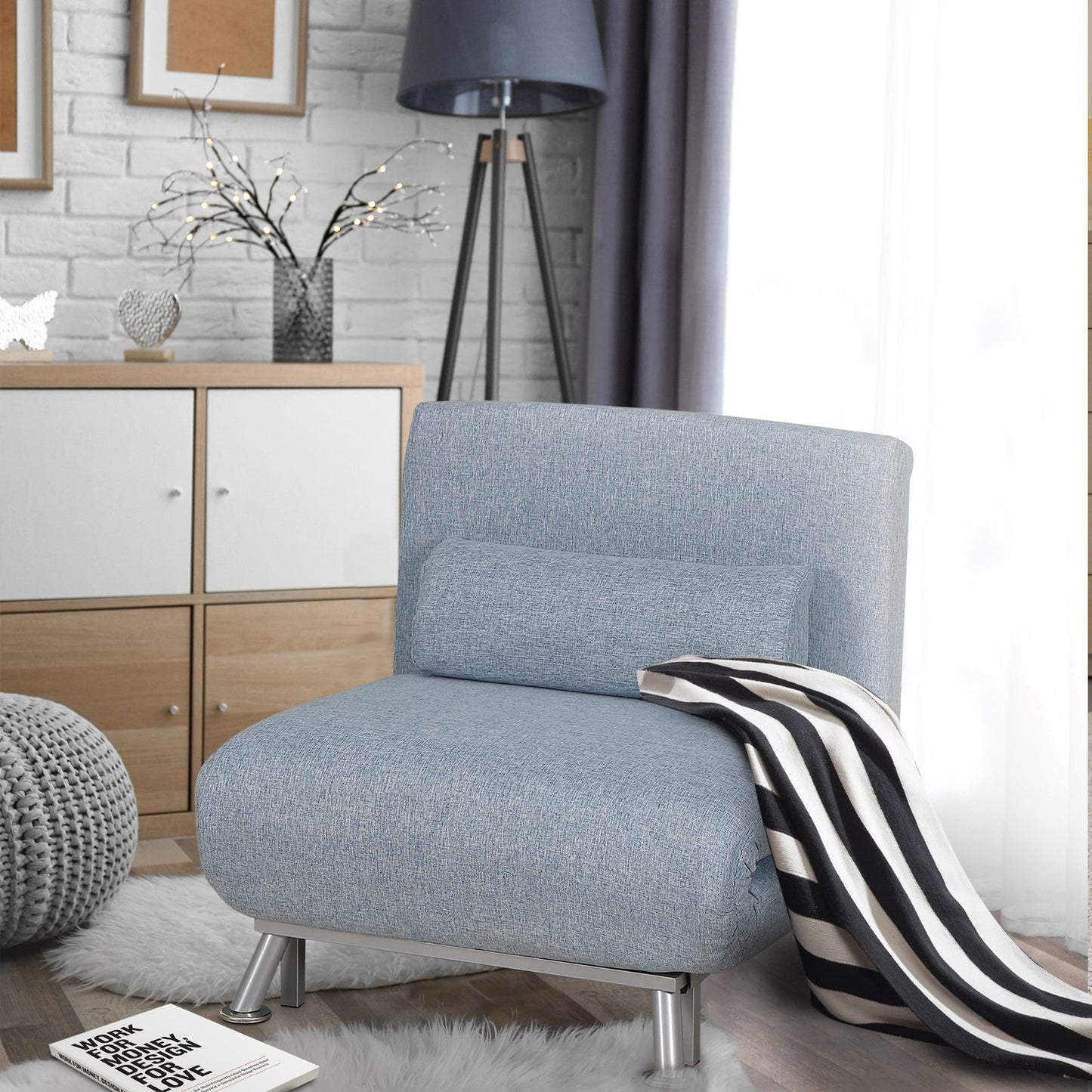 HOMCOM Linen 5-Position Futon Single Sofa Bed Blue