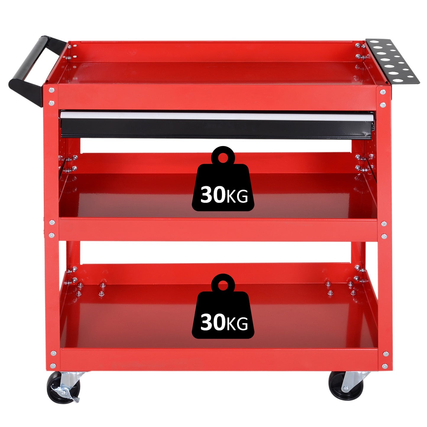 DURHAND 3-Tier Tool Trolley Tool Storage Cart, Steel-Red