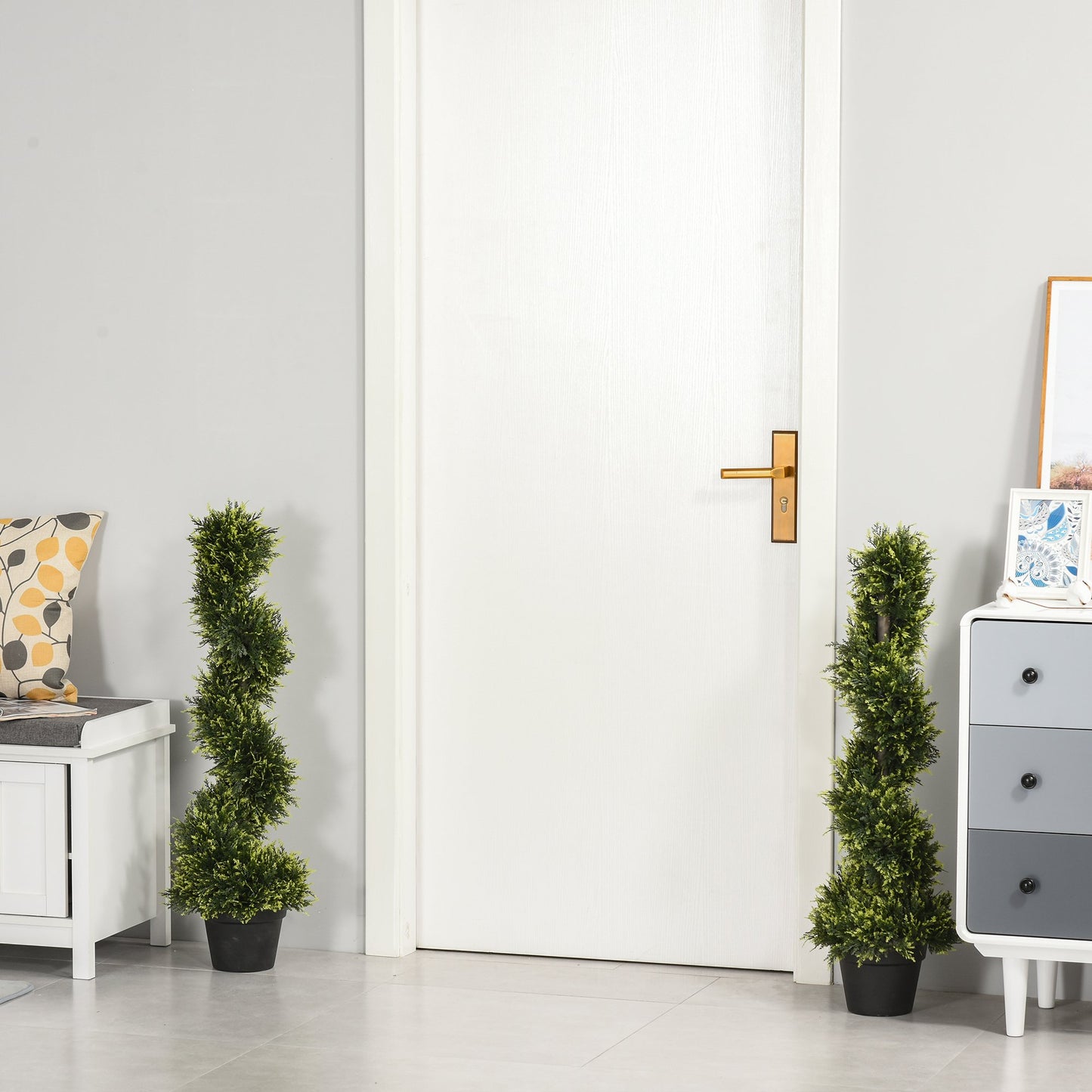 Outsunny Set Of 2 90cm Artificial Spiral Topiary Trees w/ Pot Fake Indoor Outdoor Plant