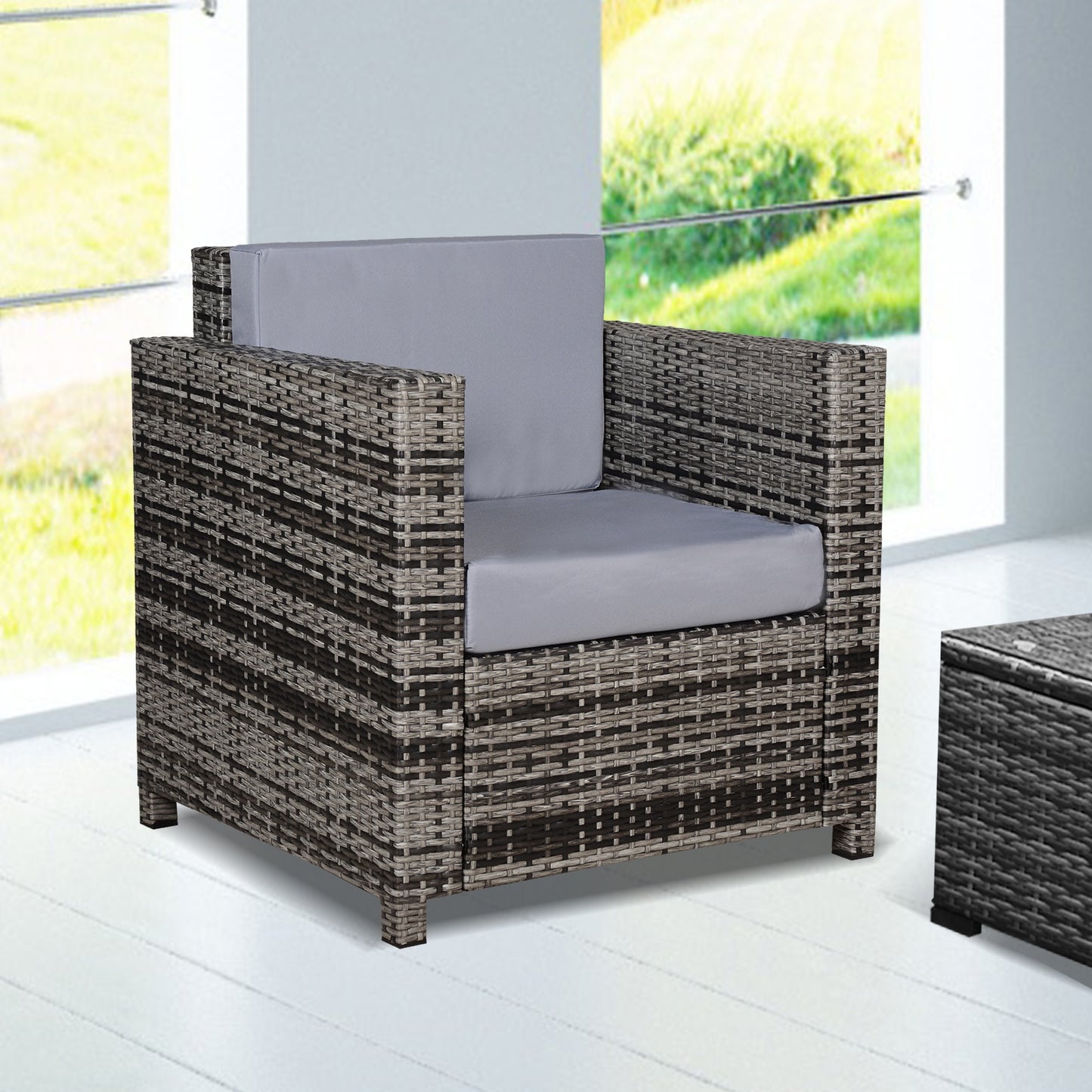 Outsunny Rattan Outdoor Garden Single Sofa Armchair Grey
