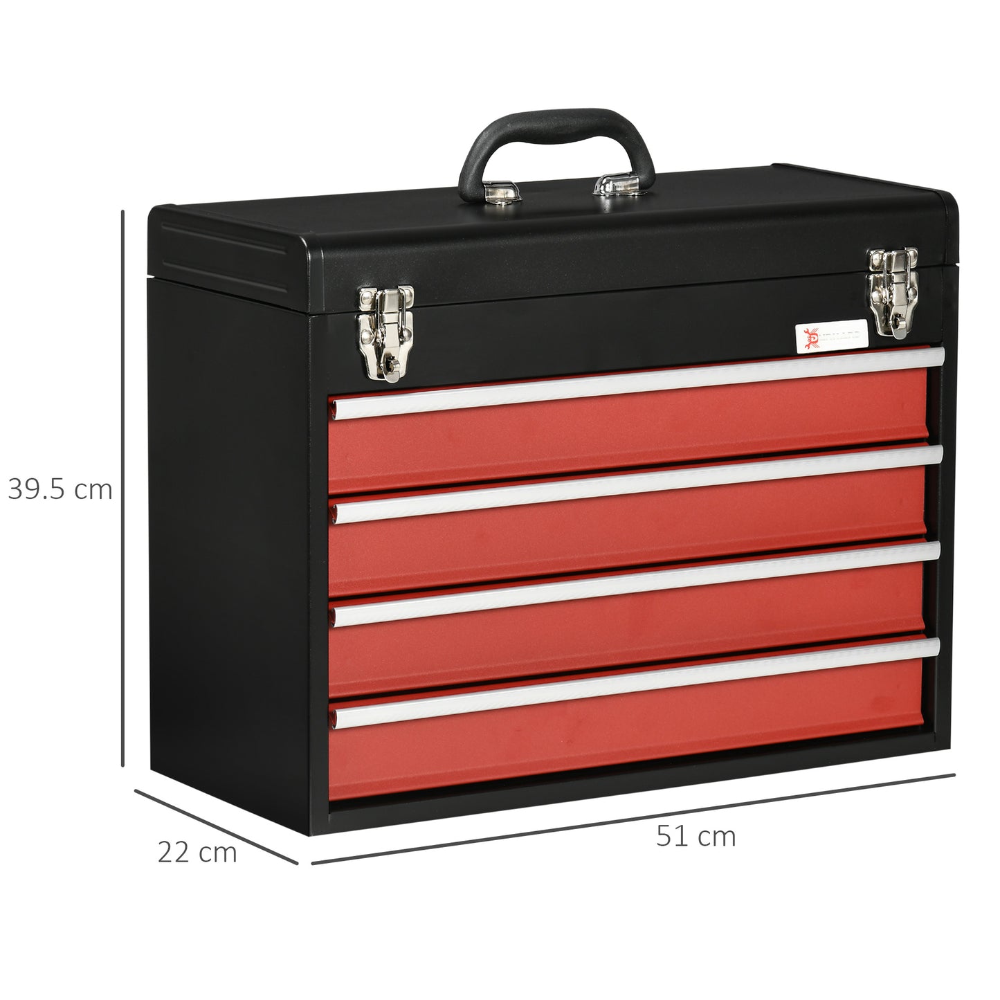 DURHAND 4 Drawer Tool Chest, Lockable Metal Tool Box with Ball Bearing Runners, Portable Toolbox, 510mm x 220mm x 395mm
