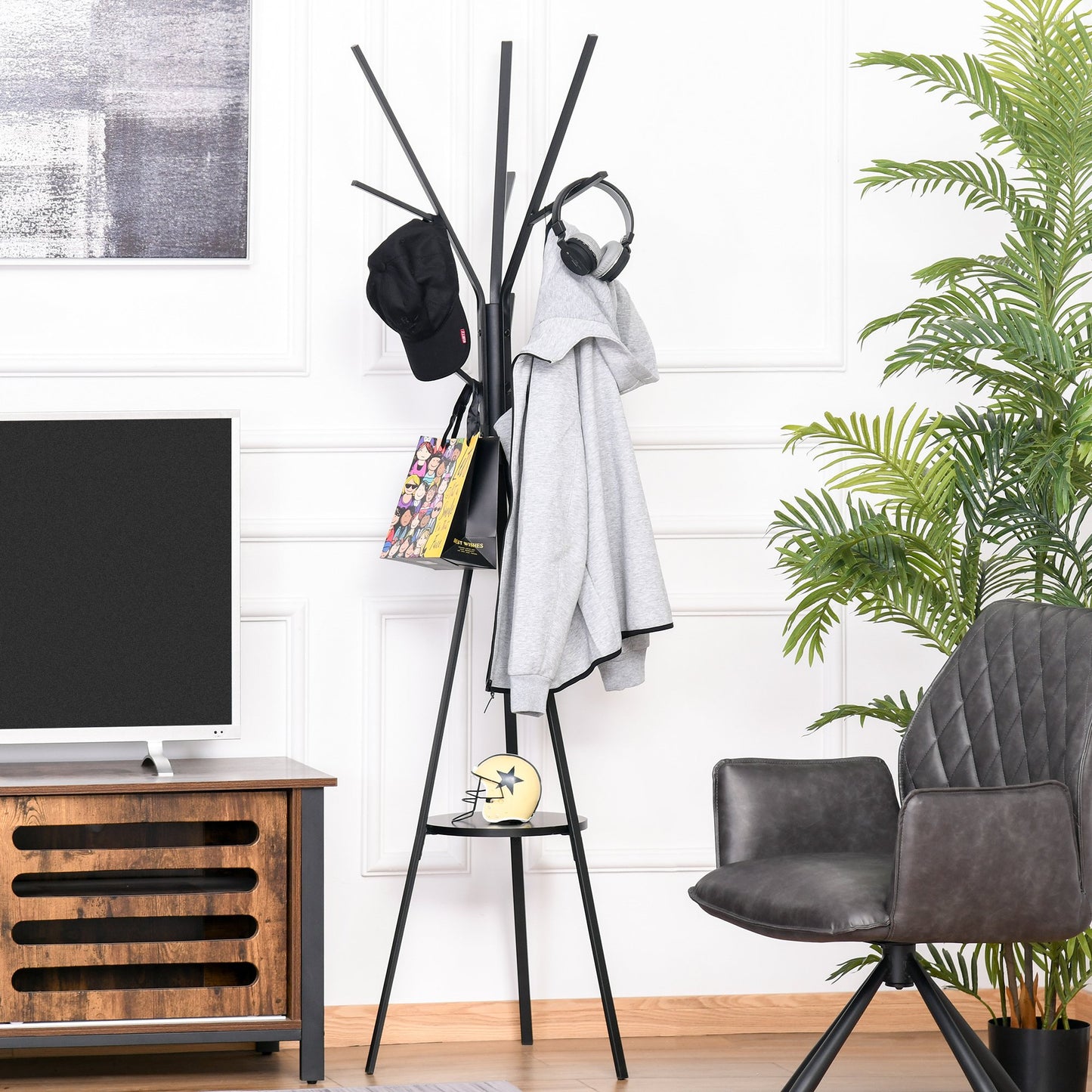 HOMCOM Coat Rack, 45Lx45Wx180H cm, Metal-Black