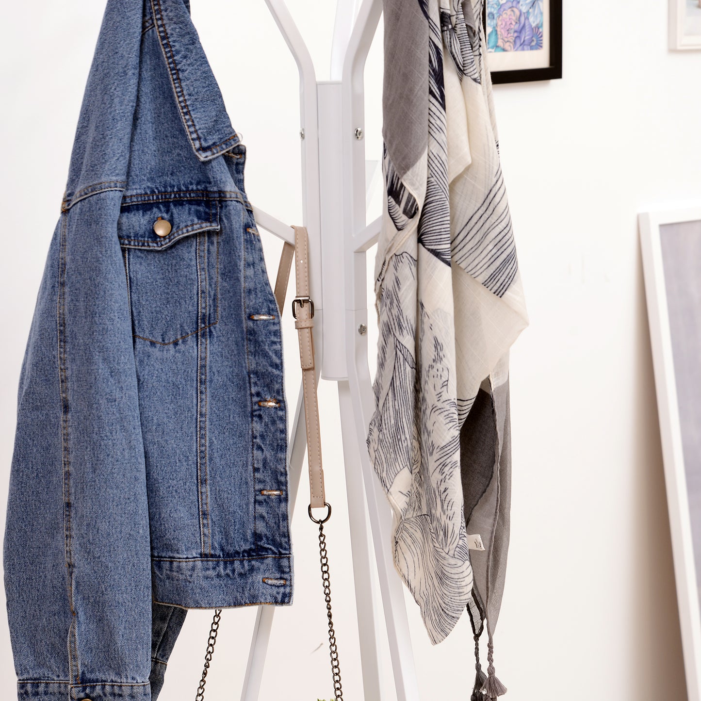 HOMCOM Coat Rack, 45Lx45Wx180H cm, Metal-White