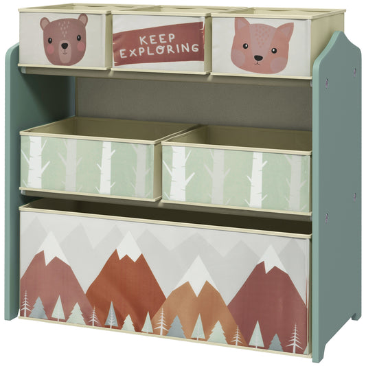 ZONEKIZ Kids Storage Unit Toy Storage Organiser with Six Fabric Bins for Bedrooms Playrooms Nurseries Green