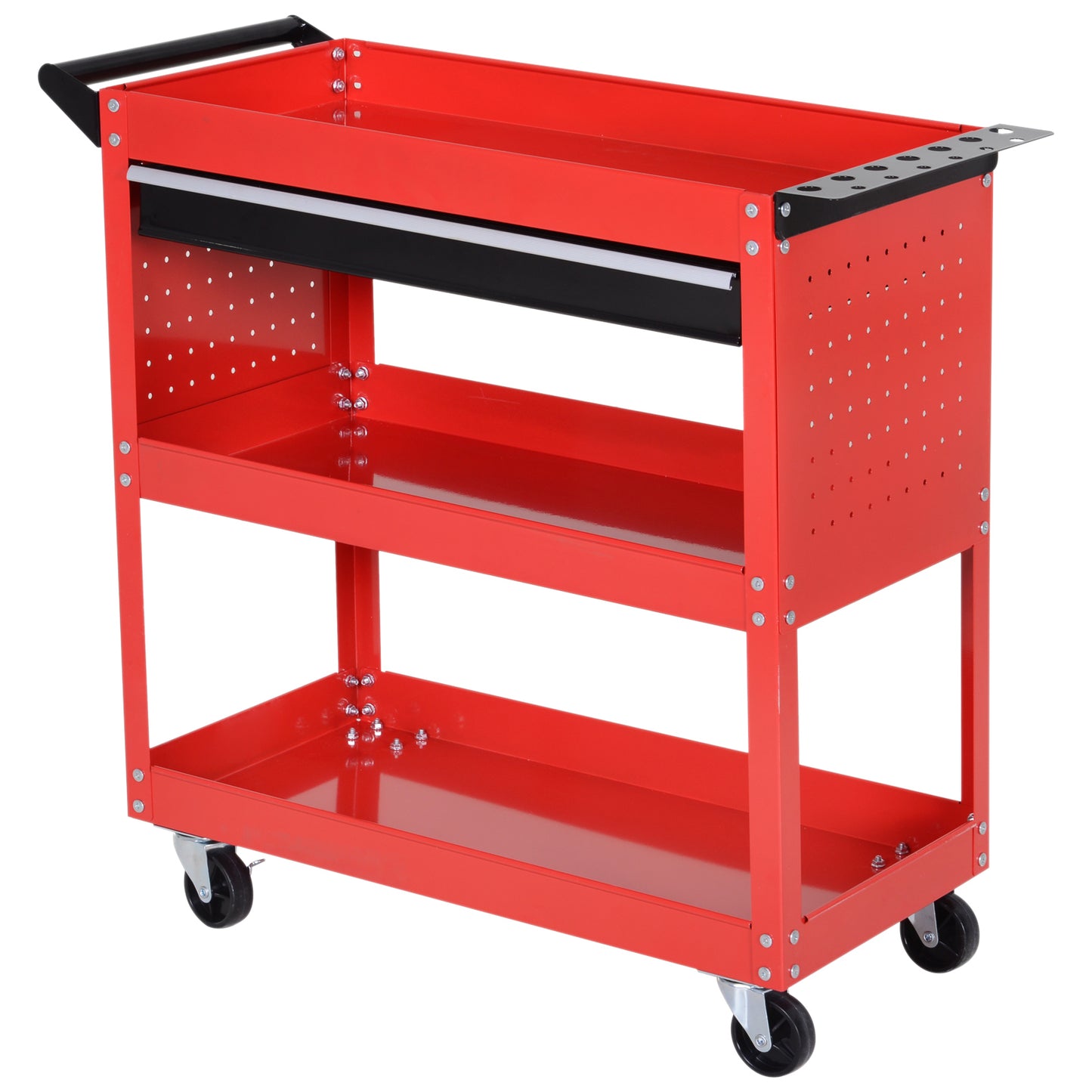 DURHAND 3-Tier Tool Trolley Tool Storage Cart, Steel-Red