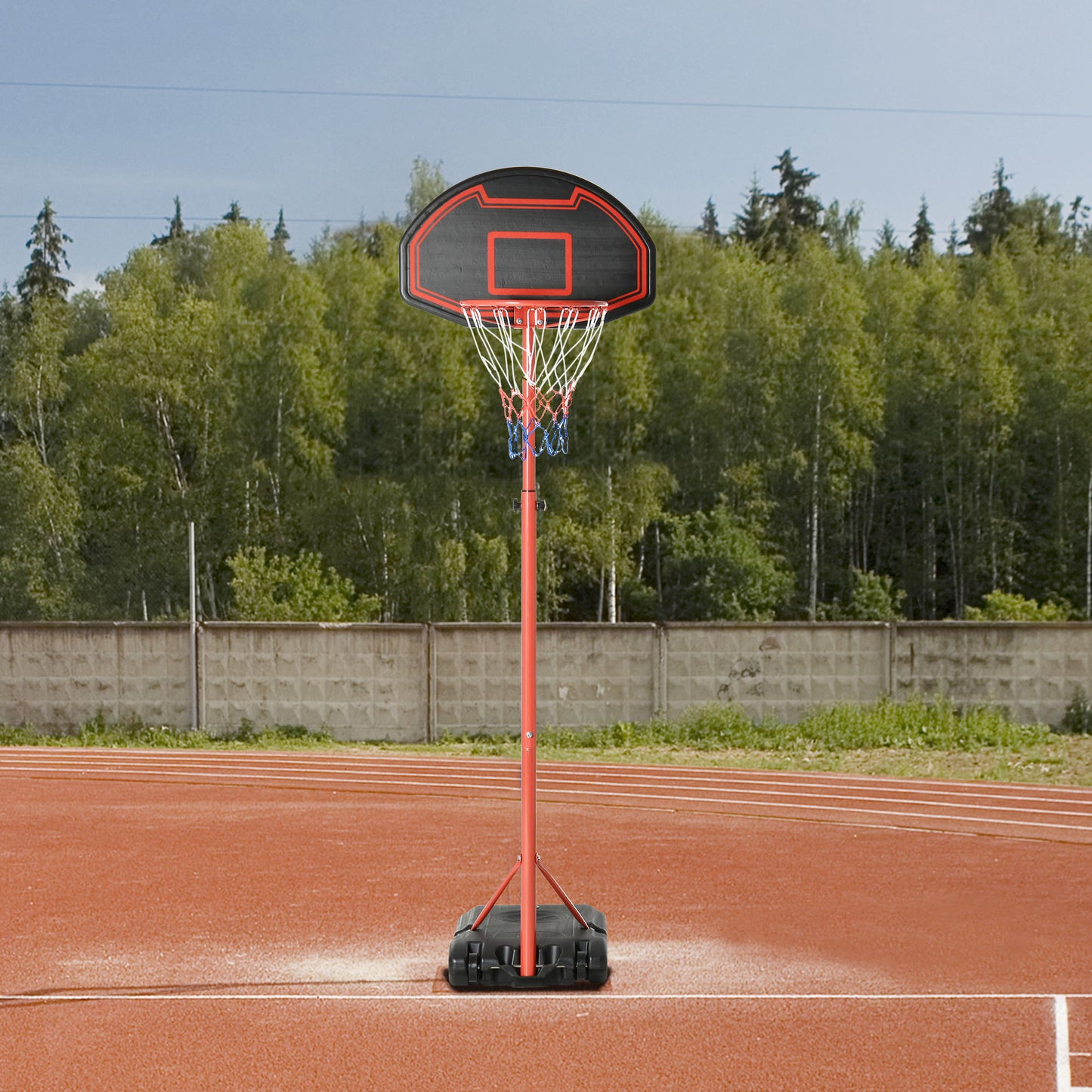 HOMCOM Steel Frame Adjustable Basketball Hoop Stand Black/Red