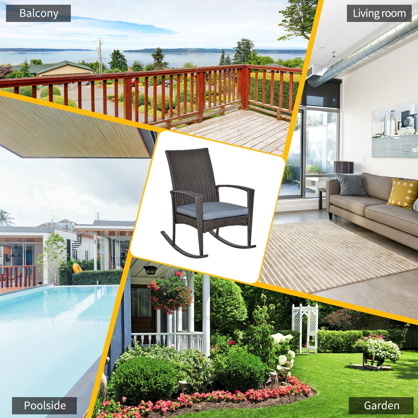 Outsunny PE Rattan Outdoor Garden Rocking Chair w/ Cushion Grey