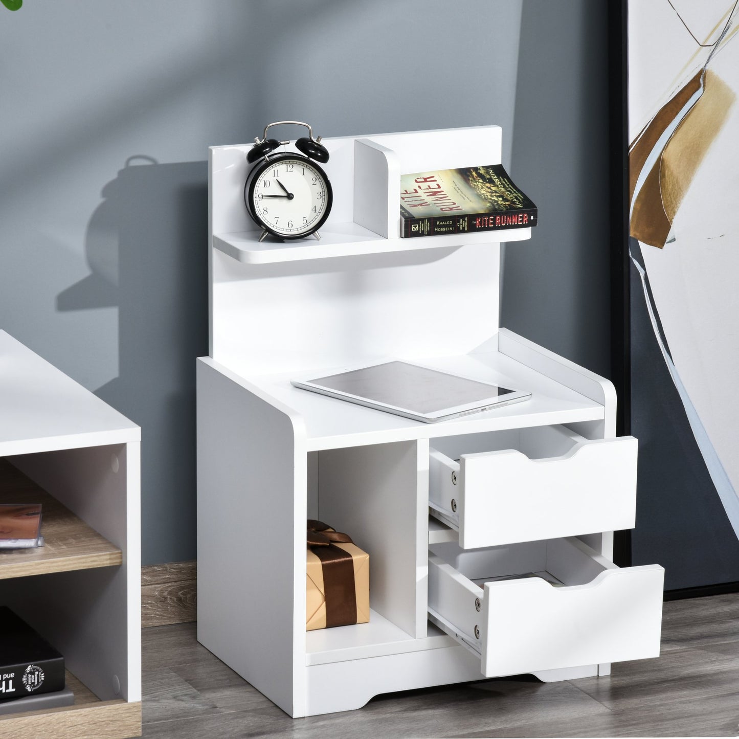 HOMCOM Bedside Table with 2 Drawers and Shelves Storage Organiser Bedroom Living Room