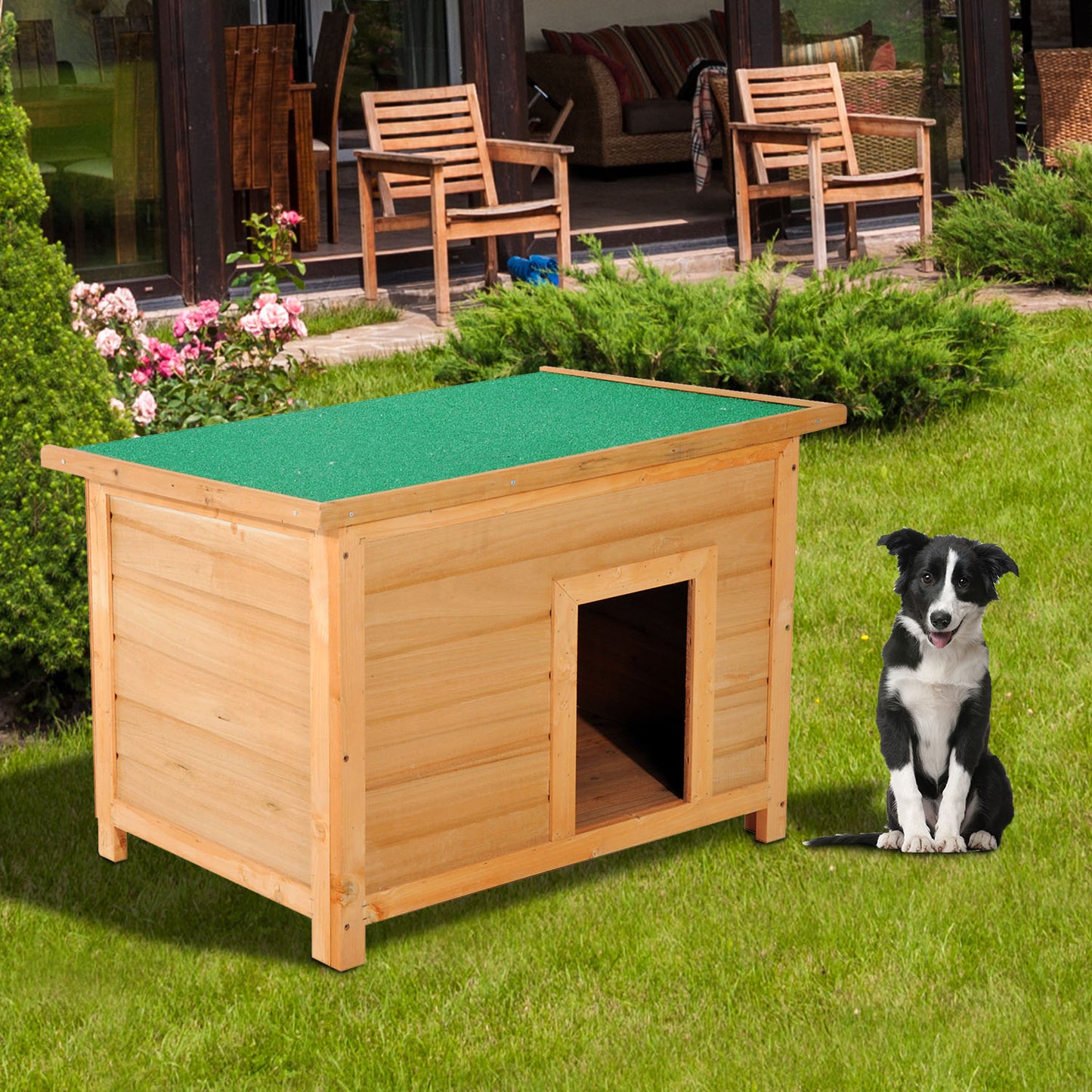 PawHut 85Wx58Dx58H cm Waterproof Elevated Dog Kennel-Wooden