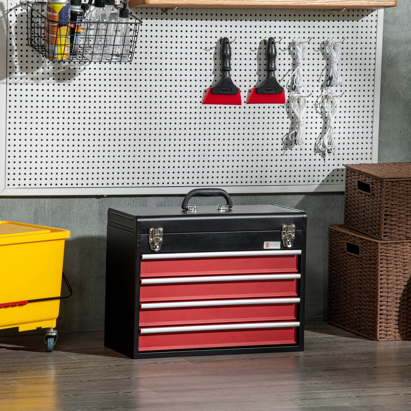 DURHAND 4 Drawer Tool Chest, Lockable Metal Tool Box with Ball Bearing Runners, Portable Toolbox, 510mm x 220mm x 395mm