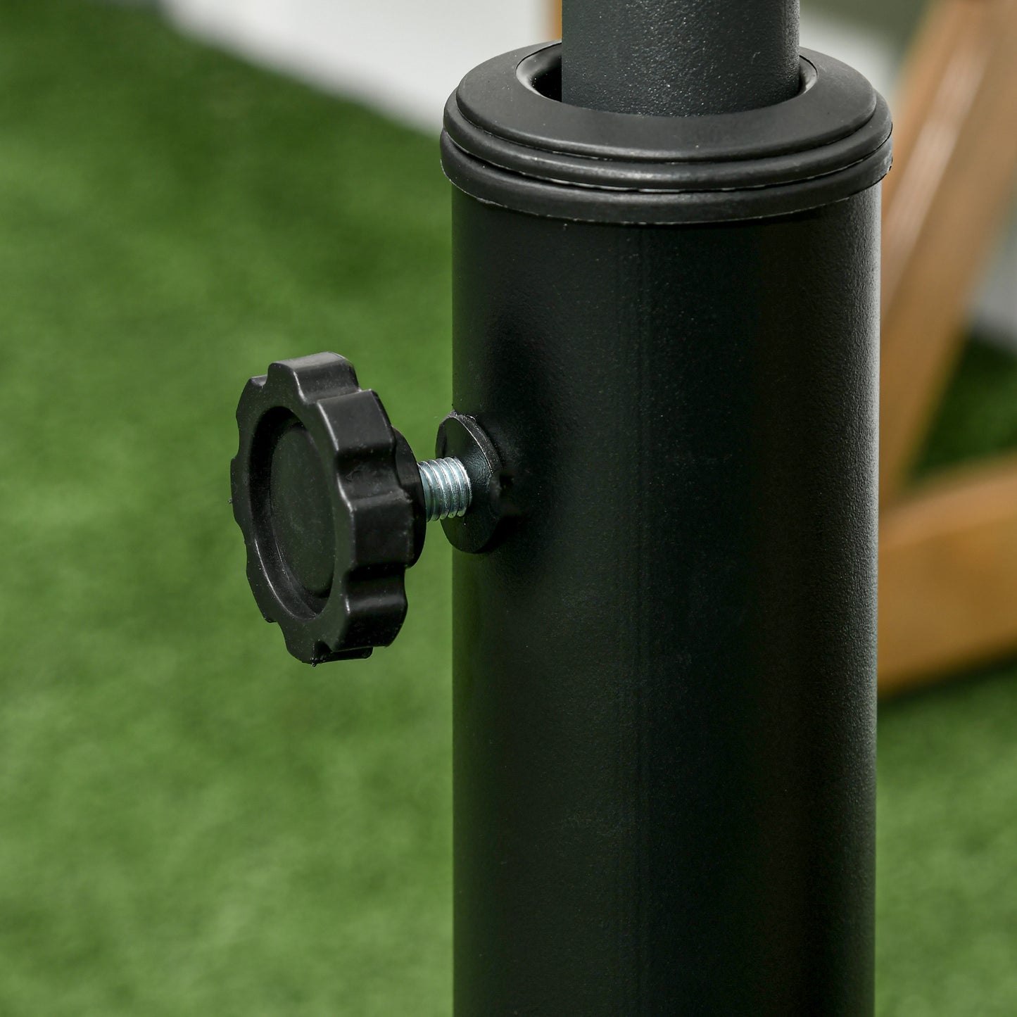 Outsunny 23.5kg Resin Garden Parasol Base with Wheels and Retractable Handles, Round Outdoor Market Umbrella Stand Weight for Poles of Ø38mm to Ø48mm, Black