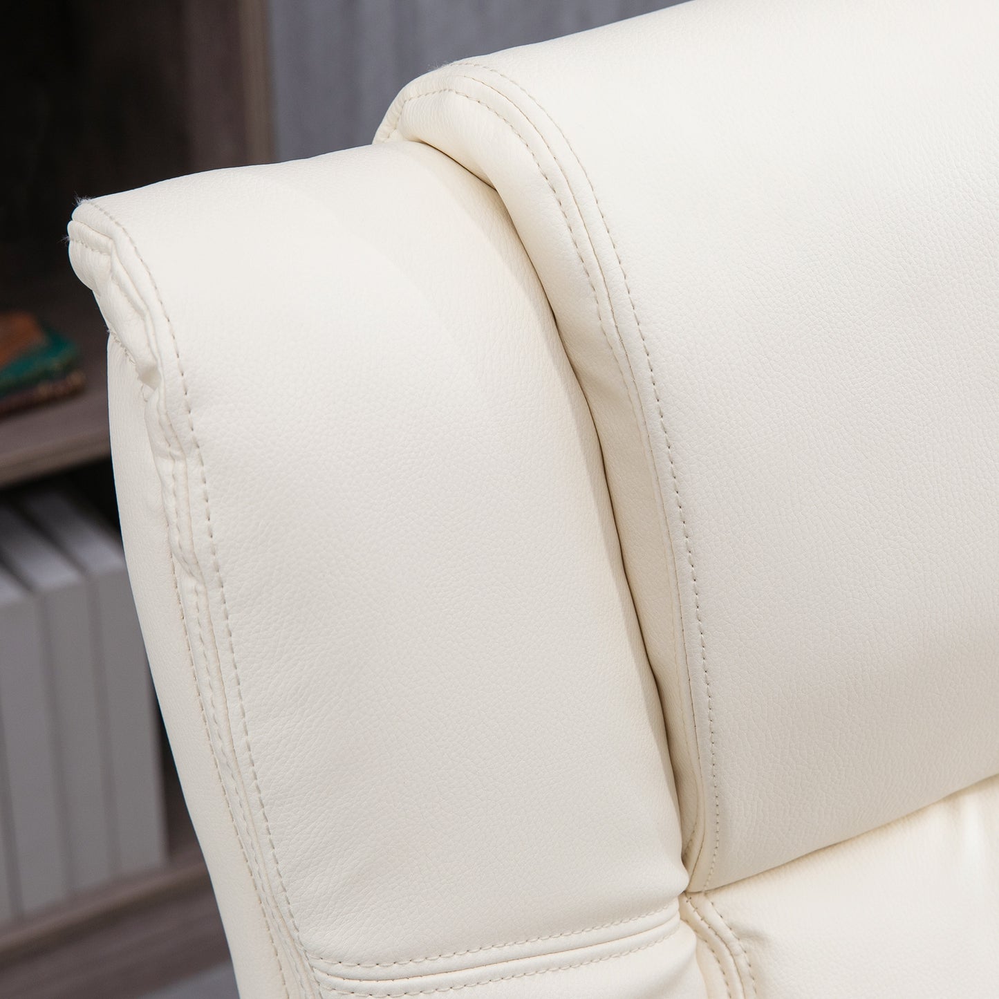 Vinsetto PU Leather Office Chair Swivel Computer Chair with Footrest Wheels Adjustable Height Cream White