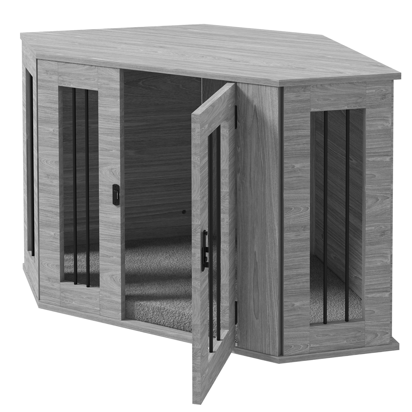 PawHut 2 in 1 Dog Crate Furniture Side Table with Cushion 104 x 55 x 63cm Grey