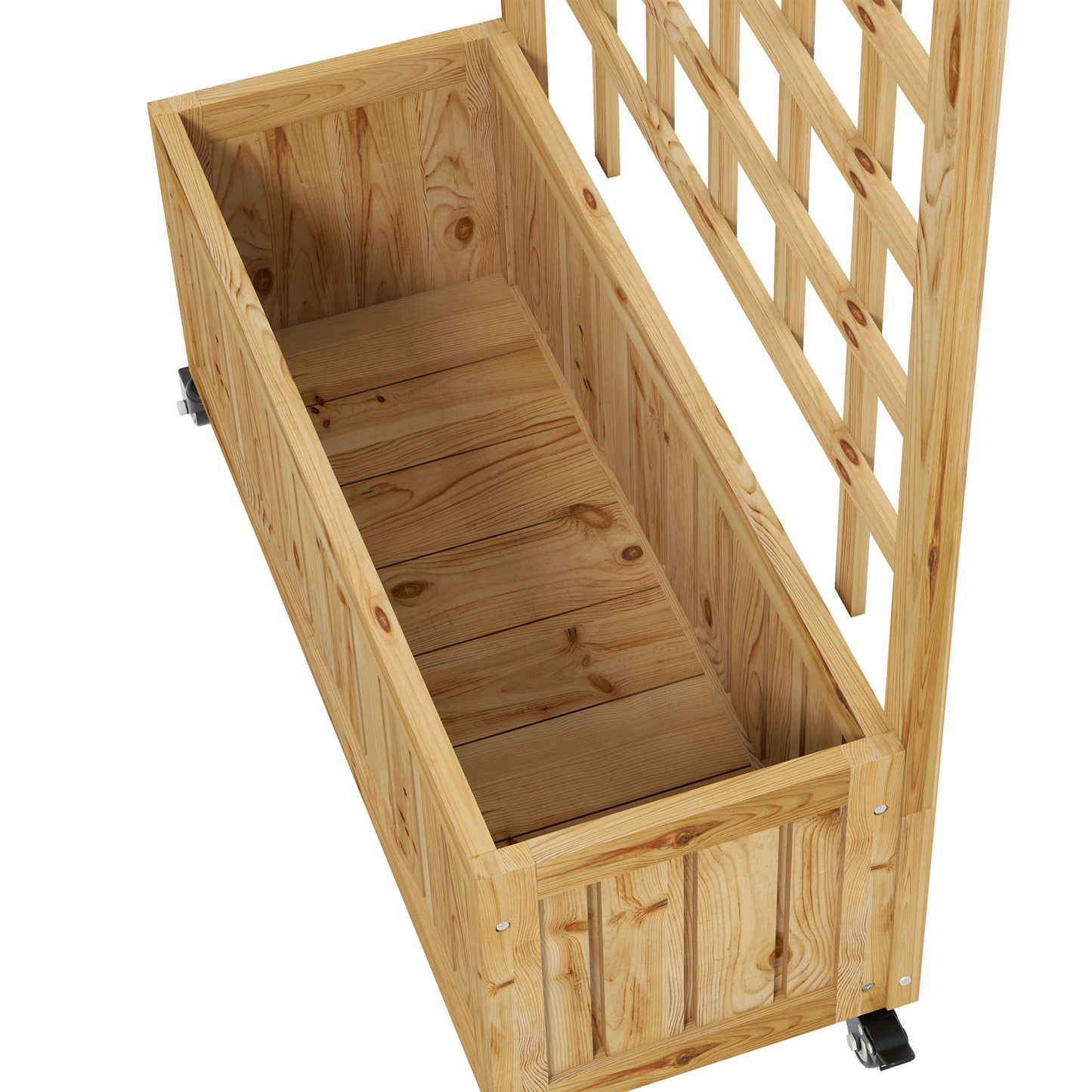 Outsunny Wooden Trellis Planter Raised Garden Bed with Wheels and Bed Liner to Climb and Grow Vegetables Herbs and Flowers