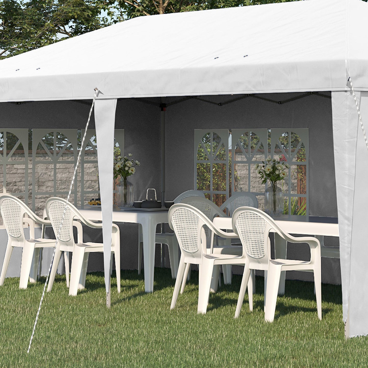 Outsunny 3 x 6m Half-Open Garden Gazebo, with Bag - White