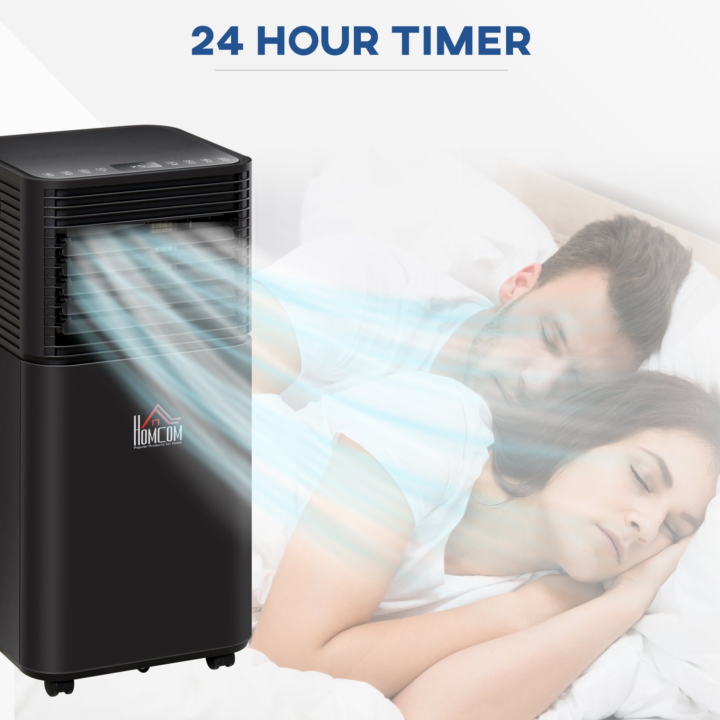 HOMCOM 7000BTU 4-In-1 Compact Portable Mobile Air Conditioner Unit Cooling Dehumidifying Ventilating w/ Fan Remote LED Display 24 Hr Timer Auto Shut-Down Home Office Summer, Black