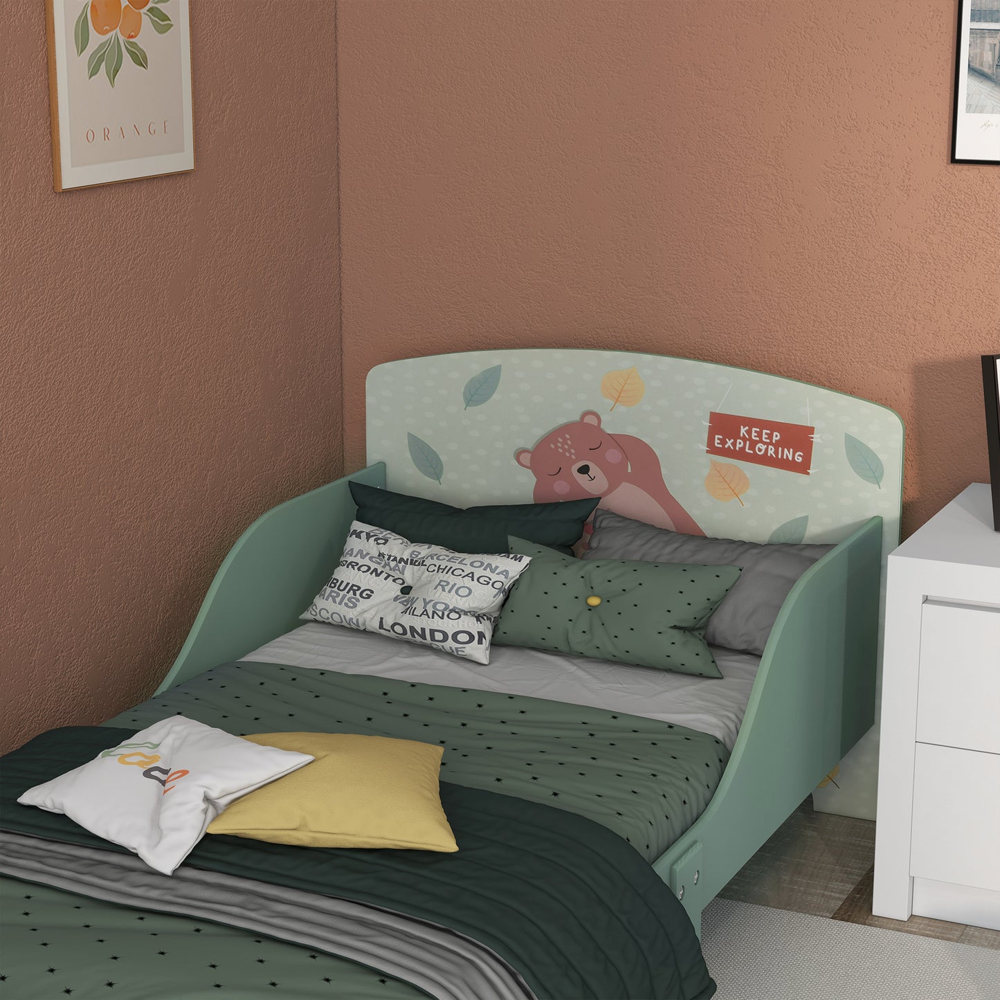 ZONEKIZ Toddler Bed Frame Kids Bedroom Furniture for Ages 36 Years Green