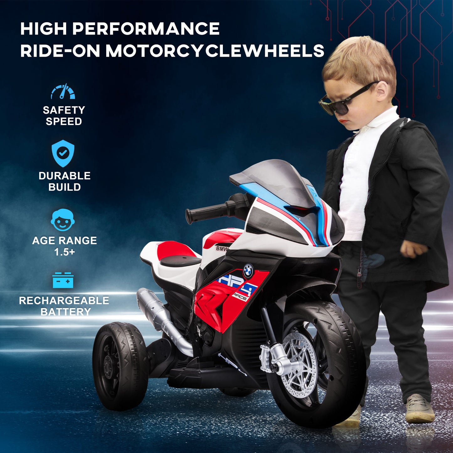 HOMCOM Licensed BMW HP4 Kids Electric Motorbike Ride-On Toy 3-Wheels 6V Battery Powered Motorcycle, Red