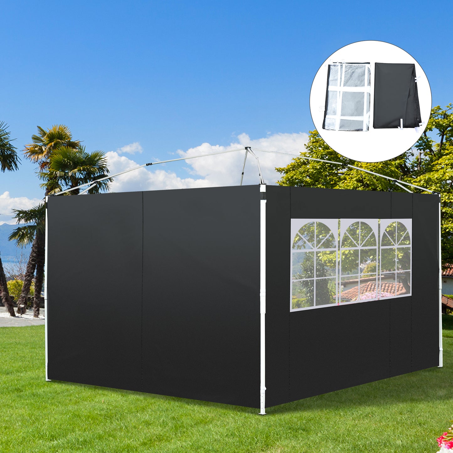 Outsunny 3m Gazebo Exchangeable Side Panels Wall W/ Window-Black