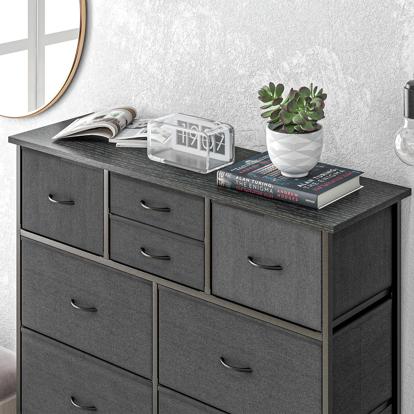 HOMCOM Bedroom Chest of Drawers 10 Drawer Dresser with Foldable Fabric Drawers and Steel Frame Black