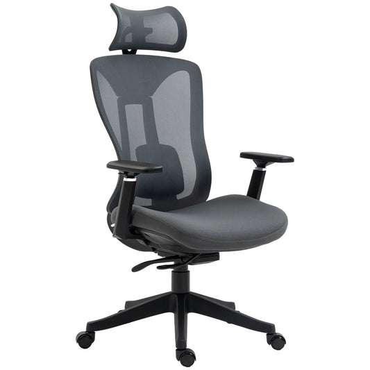 Vinsetto Mesh Office Chair Ergonomic Desk Chair Computer Chair with Adjustable Headrest and Lumbar Support 135° Reclining Back and 3D Armrest for Home Office Study Grey
