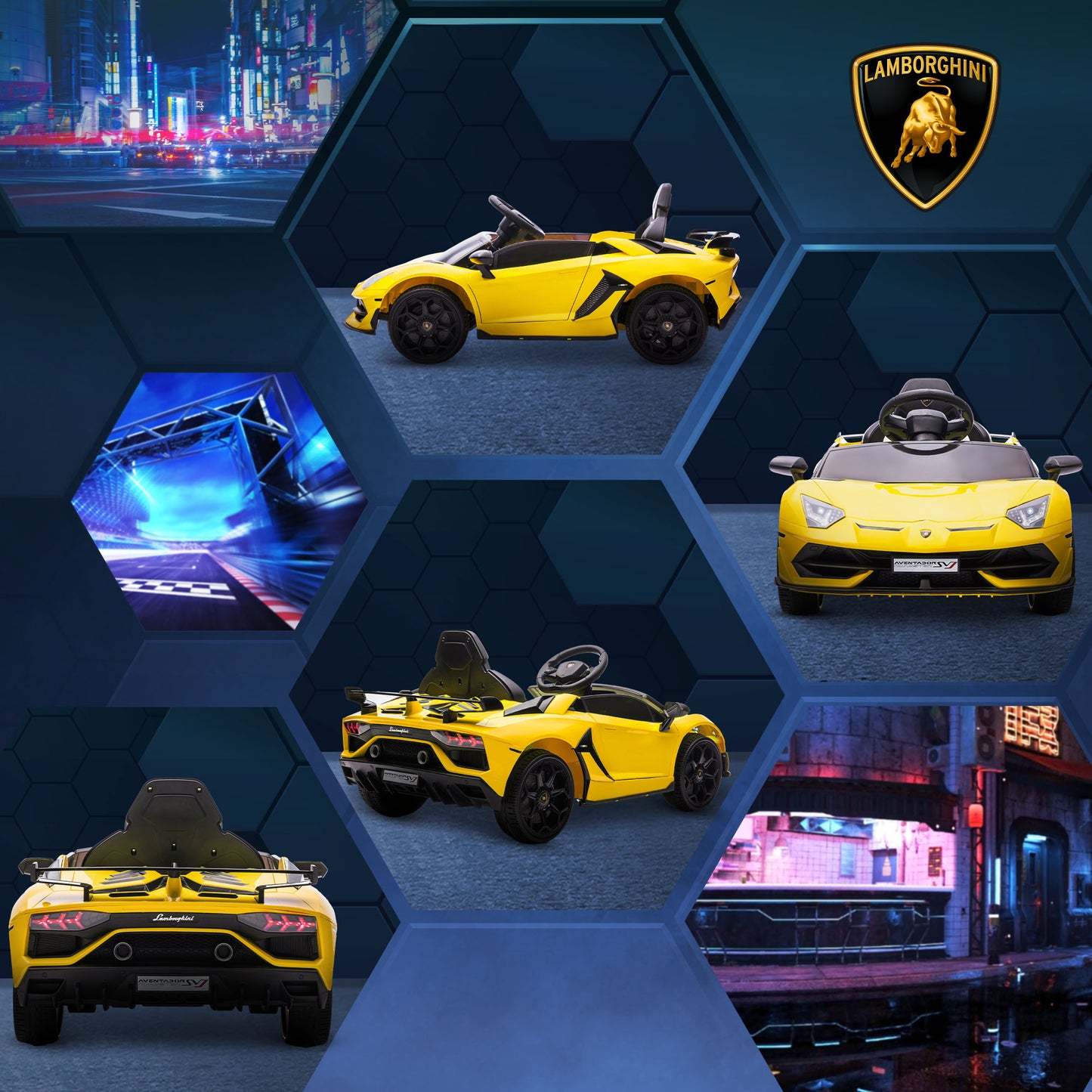 HOMCOM Lamborghini Licensed 12V kids Electric Car w/ Butterfly Doors Remote Music Horn Suspension Yellow