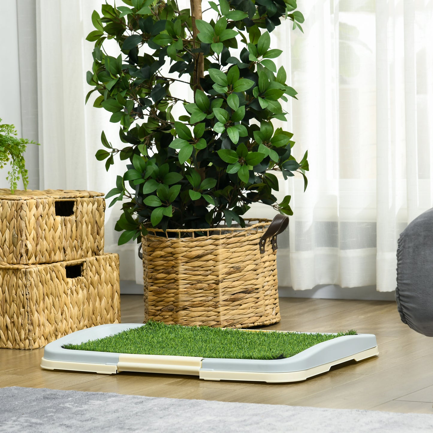 PawHut Puppy Training Pad Indoor Portable Puppy Pee Pad with Artificial Grass Grid Panel Tray 63 x 48.5cm