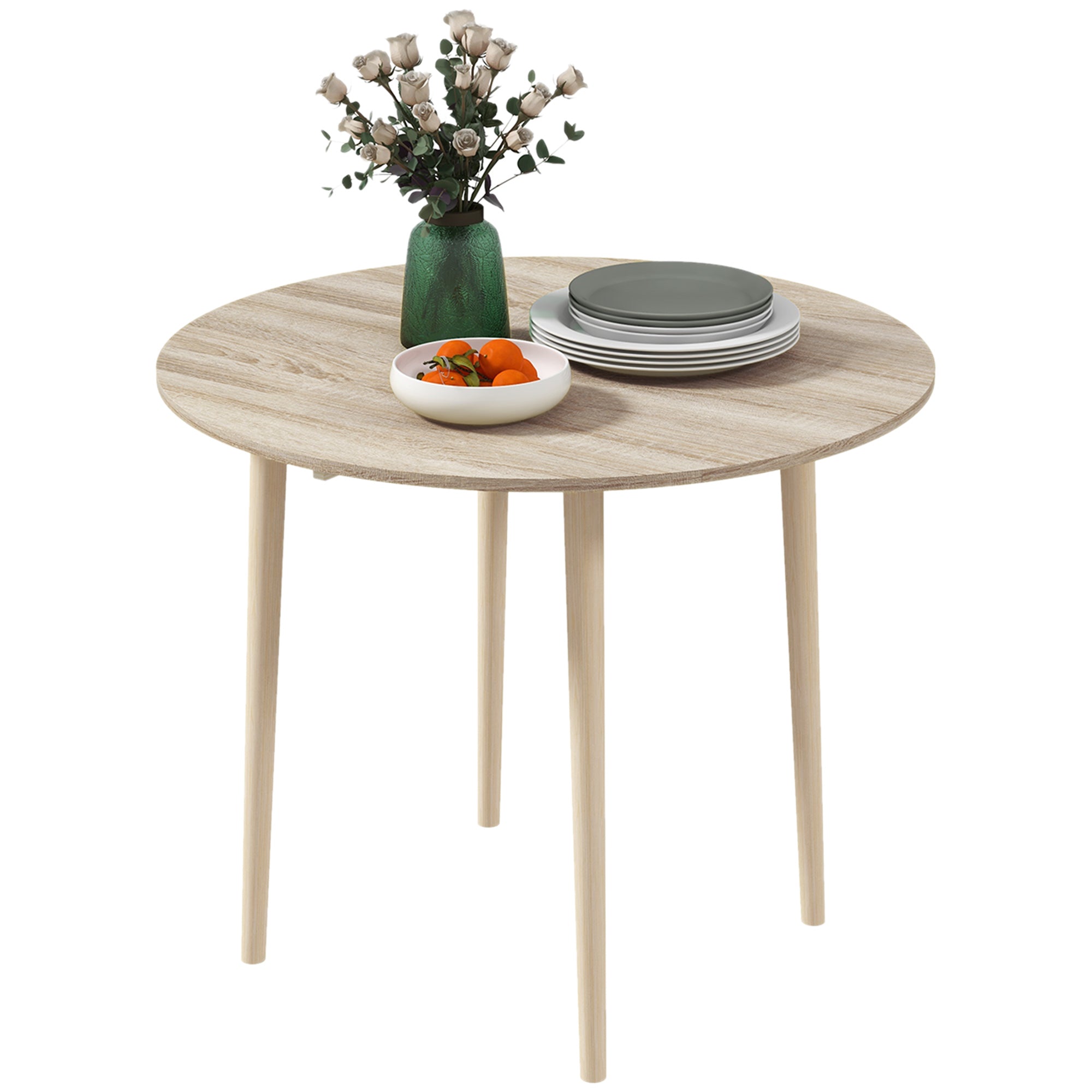 BK&MF Round Folding Dining Table With Wheels - Extendable Drop Leaf Table For Small Spaces, Movable Kitchen Table For 6-10 People
