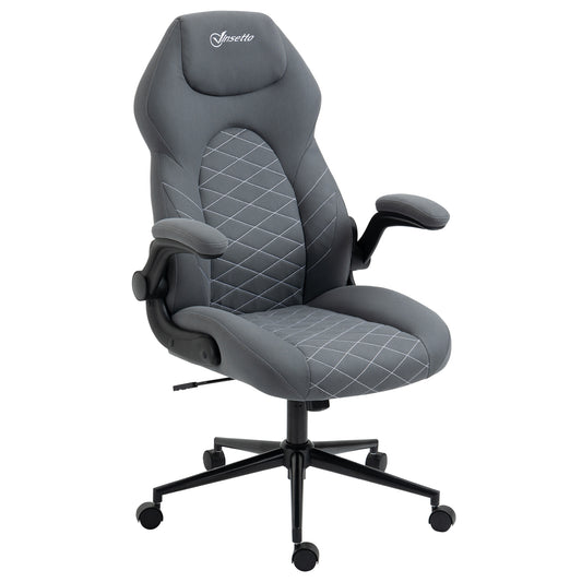 Vinsetto Home Office Desk Chair Computer Chair with Flip Up Armrests Swivel Seat and Tilt Function Dark Grey