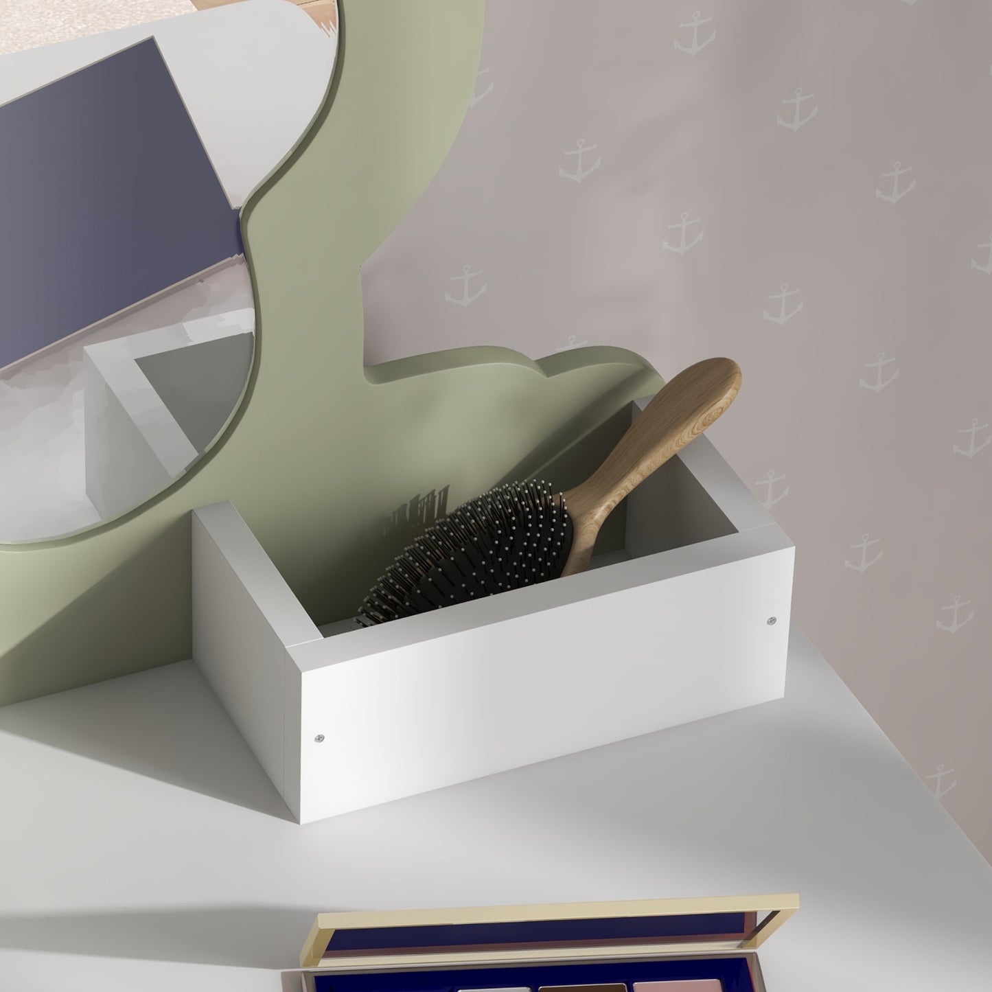 ZONEKIZ Kids Vanity Table with Mirror and Stool Drawer Storage Boxes Beauty Flower Design for 36 Years Old White