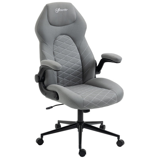 Vinsetto Home Office Desk Chair Computer Chair with Flip Up Armrests Swivel Seat and Tilt Function Light Grey