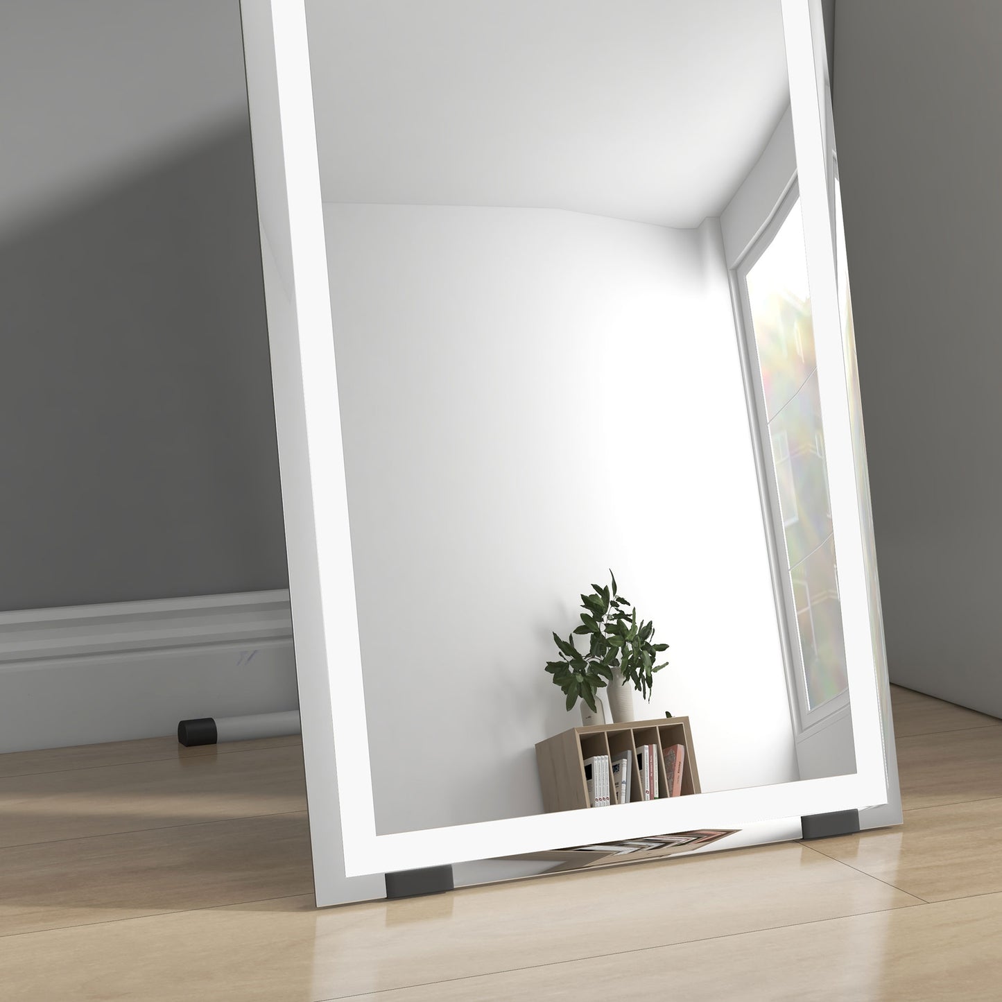 HOMCOM Standing Dressing Mirror with LED Lights Wall Dressing Mirror for Bedroom with Dimmable and 3 Colour Lighting White