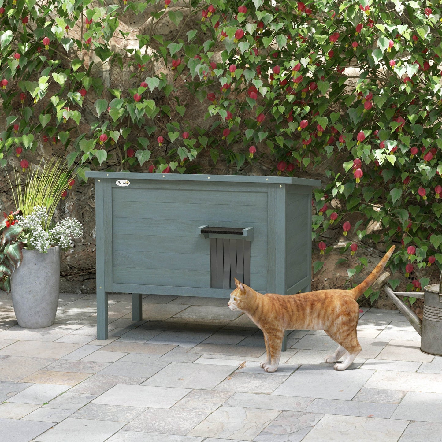 PawHut Feral Cat House Wooden Insulated with Removable Floor, Waterproof Openable Roof Charcoal Grey