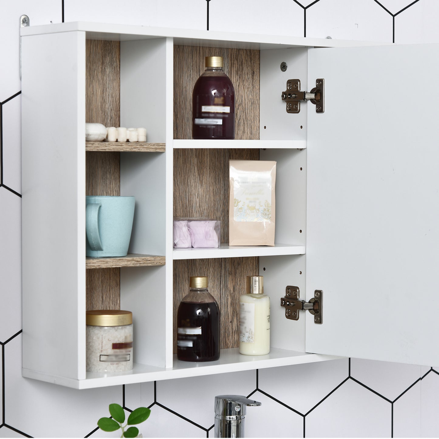 HOMCOM Mirrored Bathroom Wall Cabinet, with Cupboard and Shelves