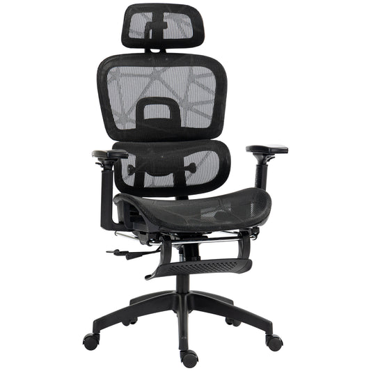 HOMCOM Executive Office Chair with Reclining Function, Headrest, Footrest Black