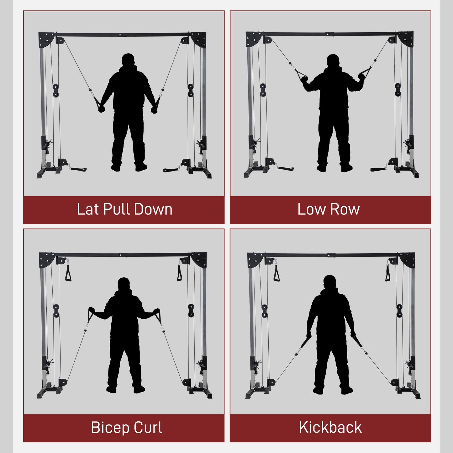 SPORTNOW Multi Home Gym Power Rack with Cable Pulley, 4 Handles for Full Body Strength Training, Cable Crossover Machine, Black