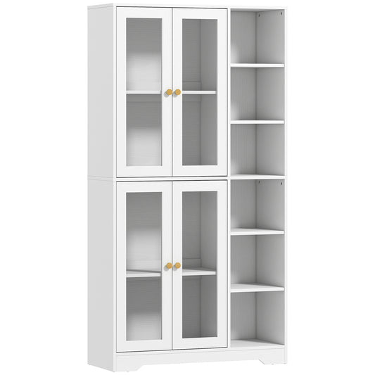 HOMCOM Multi-Storage Kitchen Cabinet, with Glass Doors - White Wood-Effect