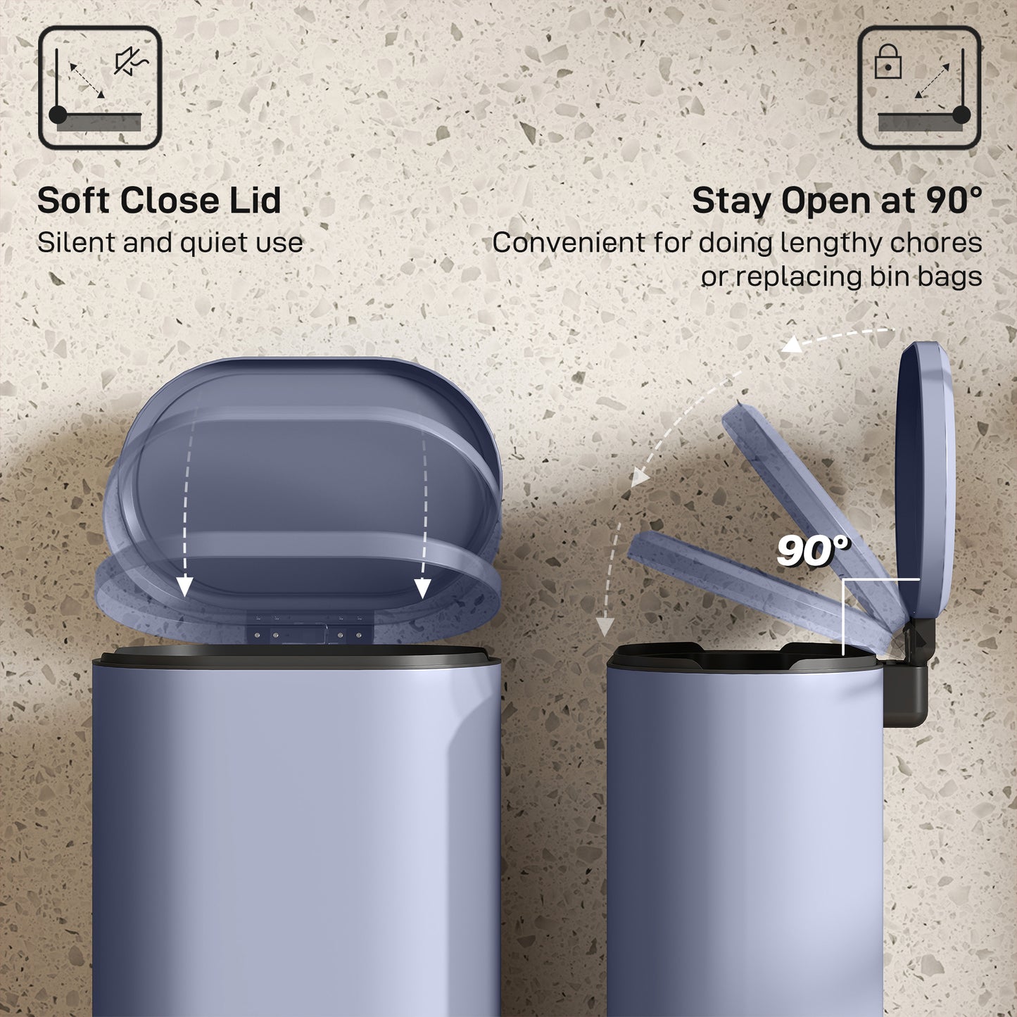 HOMCOM 30L Kitchen Bin, Slim Pedal Bin with 90° Stay-Open & Soft-Close Lid, Removable Inner Bucket, Fingerprint-Resistant, Grey
