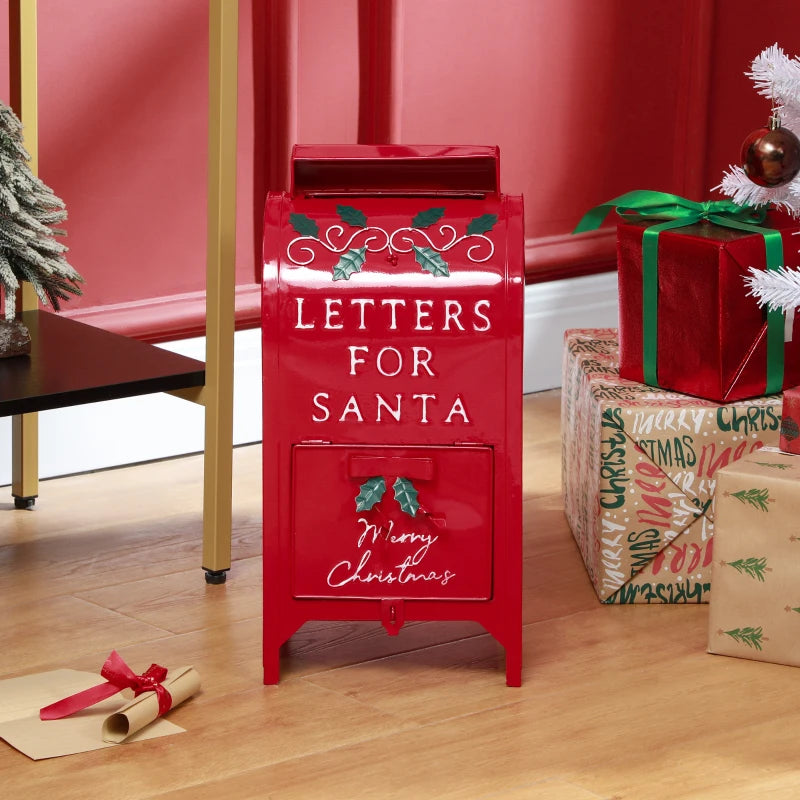 HOMCOM Christmas Post Box, Letters for Santa Mailbox, Freestanding or Wall Mounted Postbox, Indoor Christmas Decoration, Red