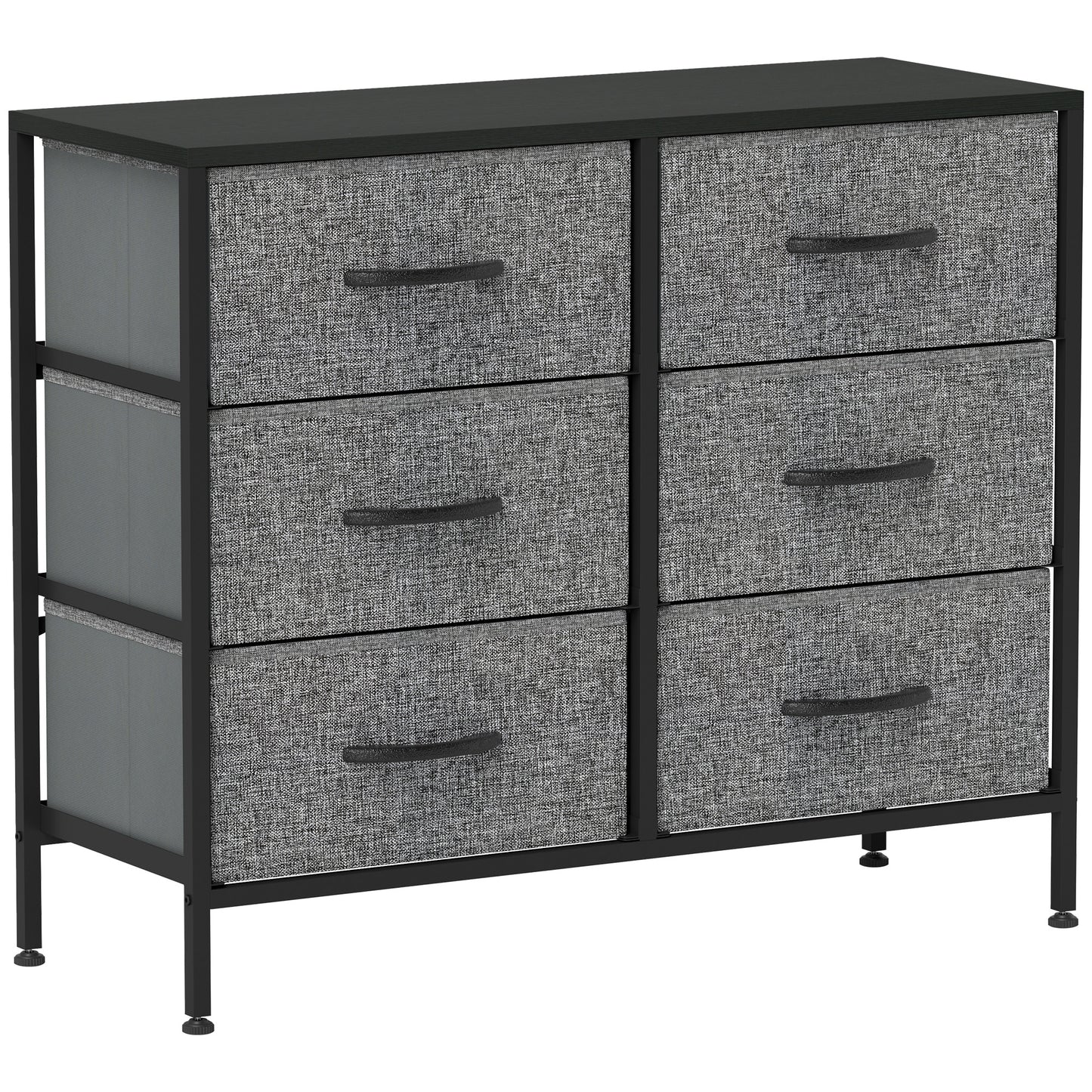HOMCOM Industrial Dresser with 6 Fabric Drawers, Steel Frame & Wooden Top for Nursery, Living Room, Hallway, Black