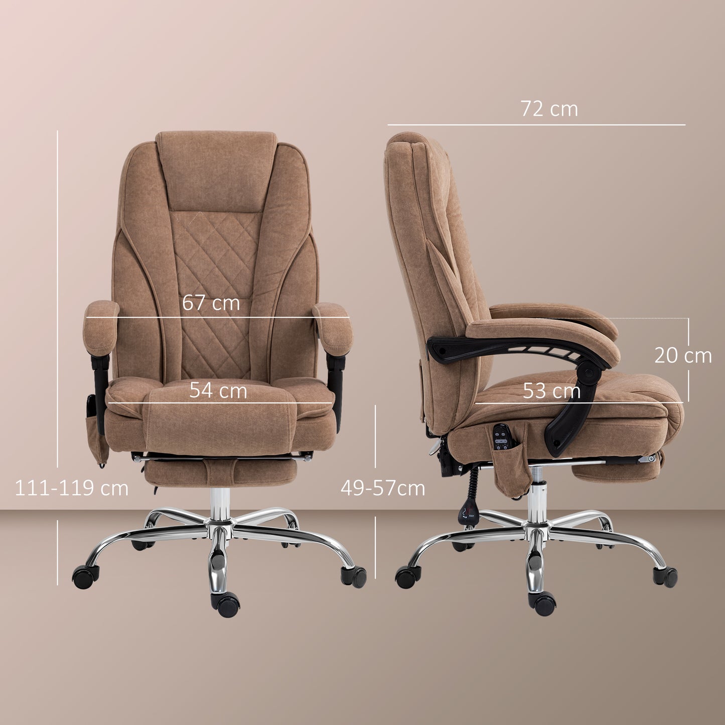 Vinsetto Massage Office Chair, Heated Reclining Computer Chair with Adjustable Height and Footrest, Brown