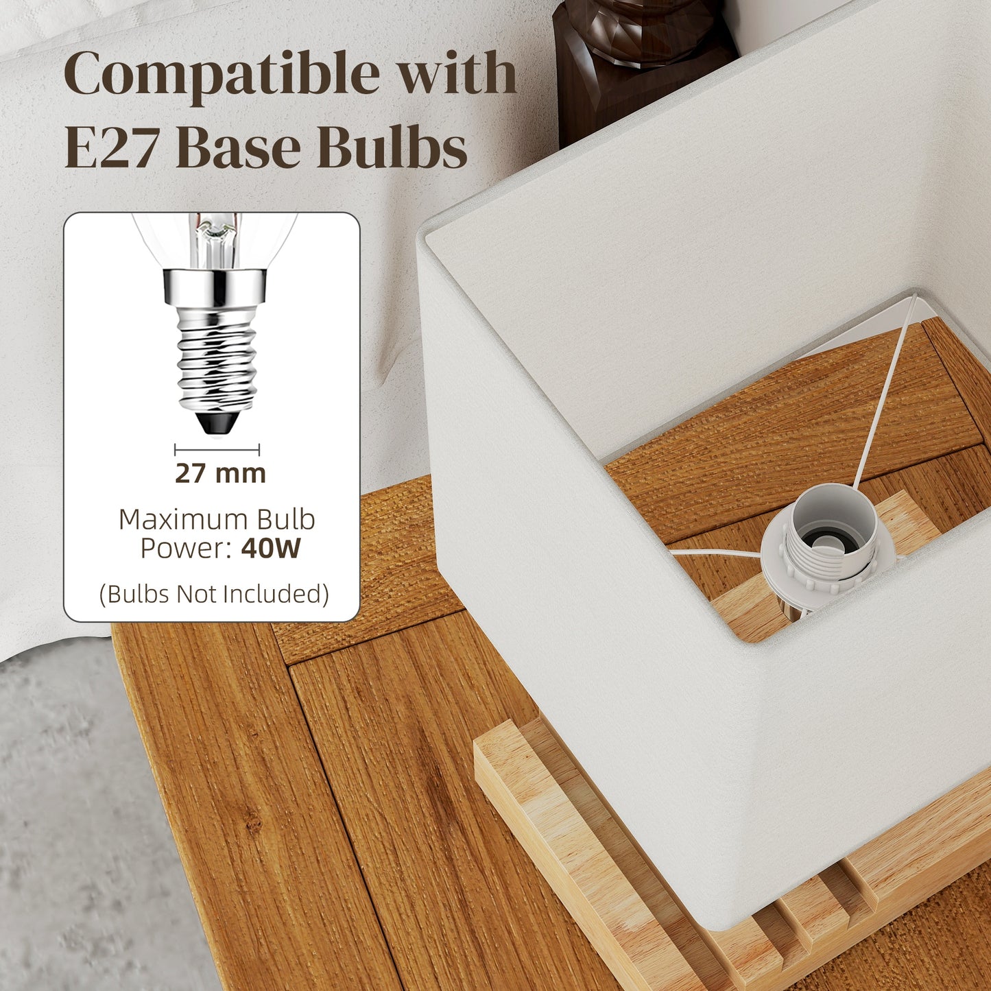 HOMCOM Bedside Lamp with USB A+C Charging Ports and 3 Phone Stands, Modern Table Lamp with Solid Wood Base E27 Socket, Bulb Not Included, White