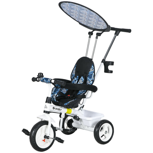 HOMCOM 4 in 1 Tricycle for Kids with 5-point harness straps Removable Canopy Blue
