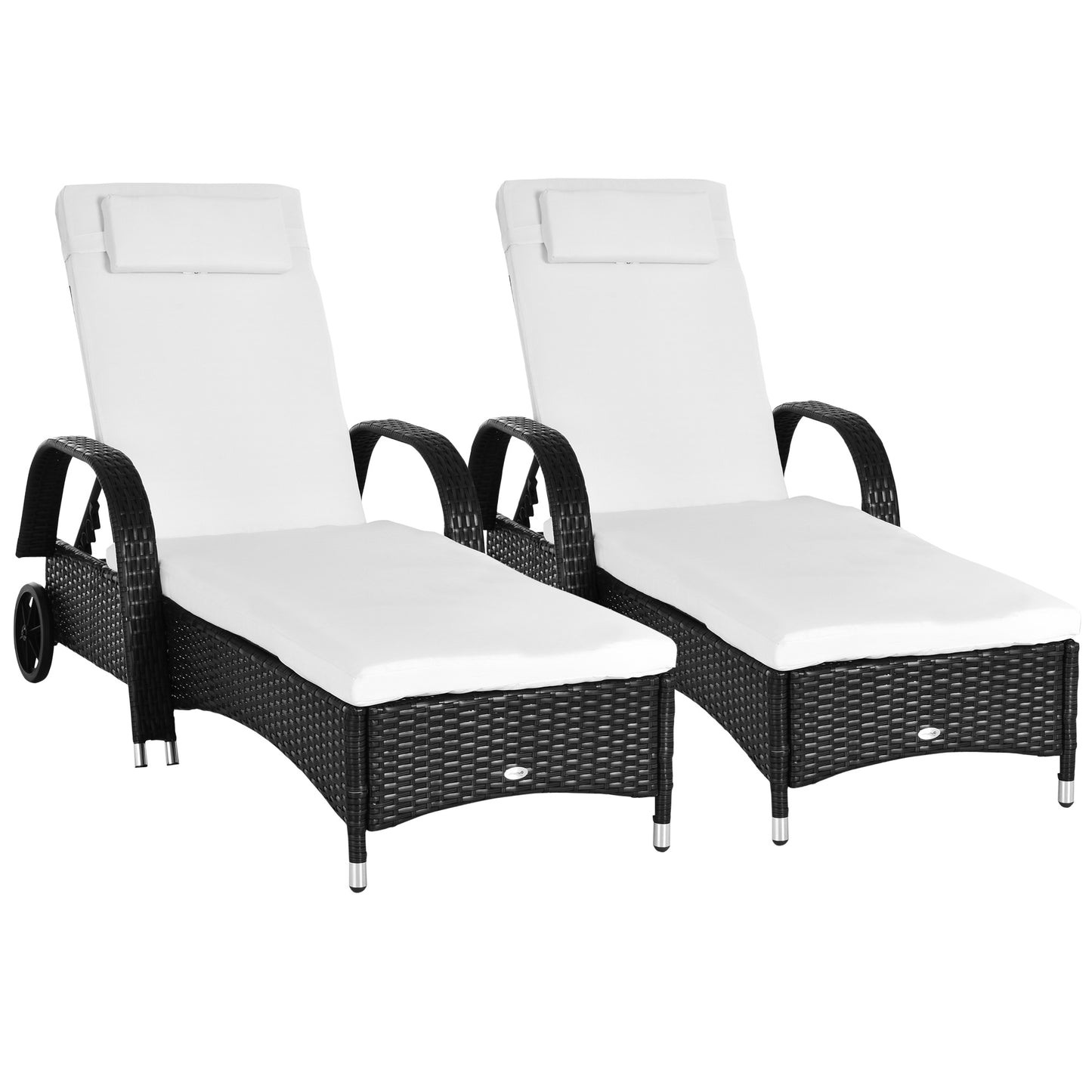 Outsunny Rattan Sun Lounger Set, Adjustable Recliner with Fire Retardant Cushion for Patio/Garden – Black