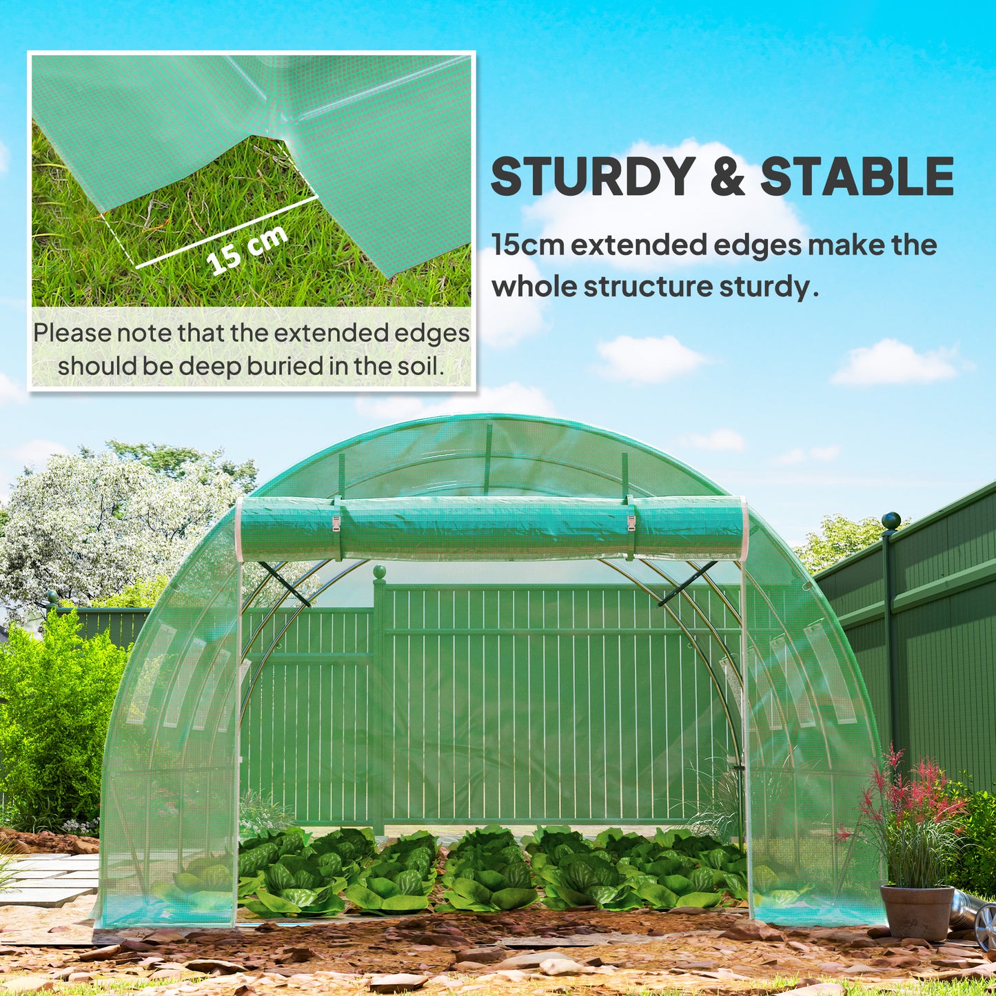 Outsunny 4x3x2m Greenhouse PE Replacement Cover ONLY for Winter Garden Tunnel Greenhouse with Roll-up Windows & Door, Green