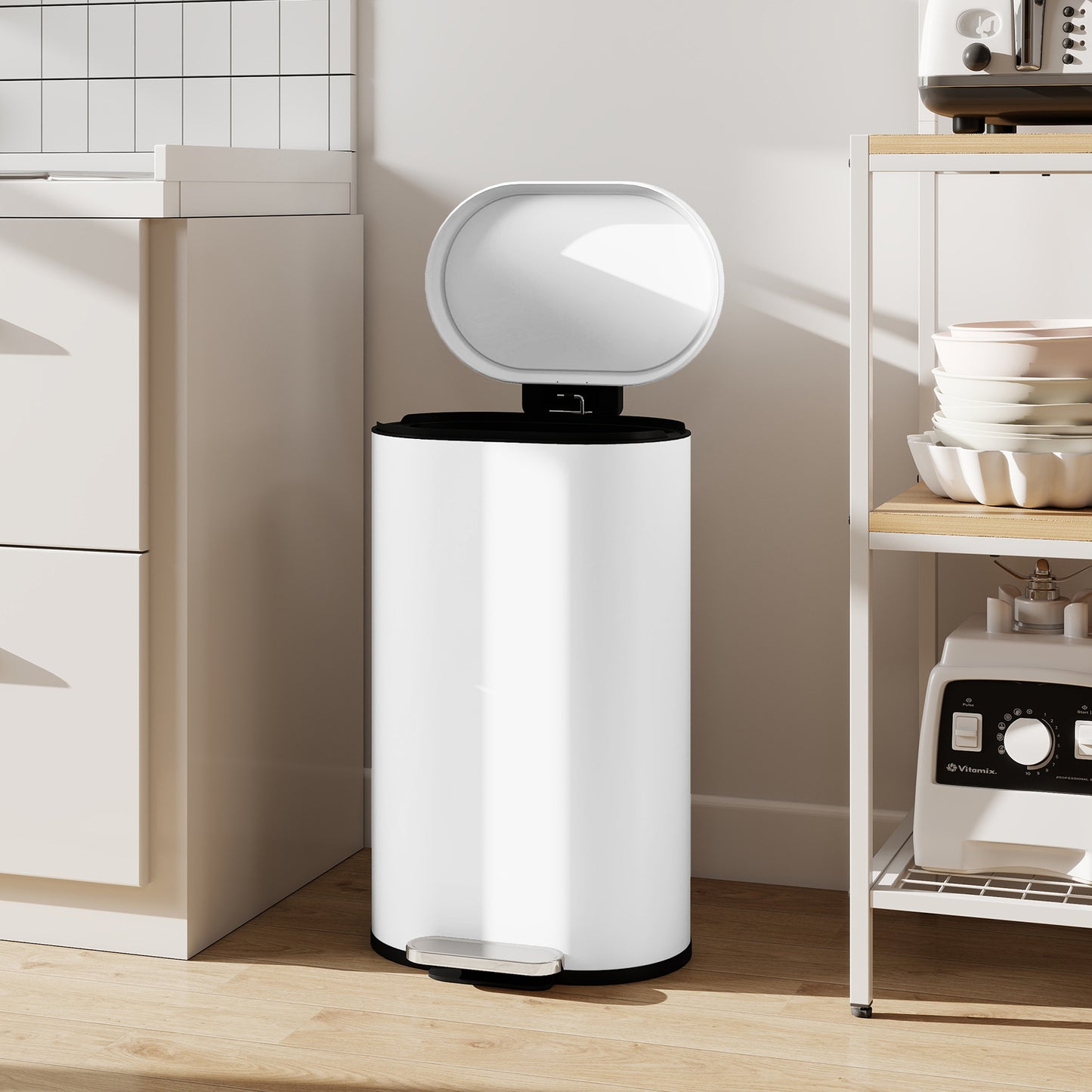 HOMCOM 30 L Modern Curved Kitchen Bin - White