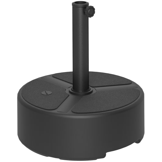 Outsunny Round Garden Parasol Base, Heavy Duty, Holds 20kg with Sand/18kg with Water, Black