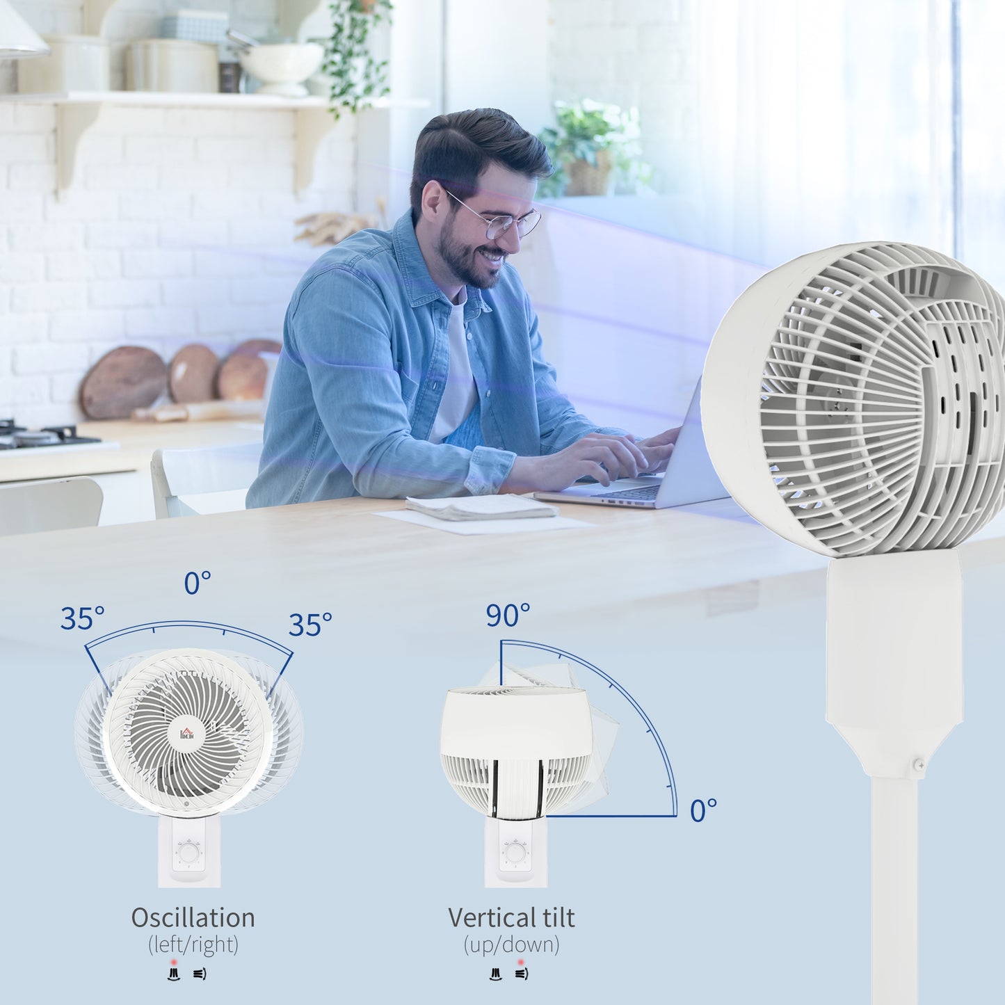 HOMCOM 9'' Air Circulator Fan, 3 Speed, 70° Oscillation, 90° Tilt, Handle, Pedestal Fan, White