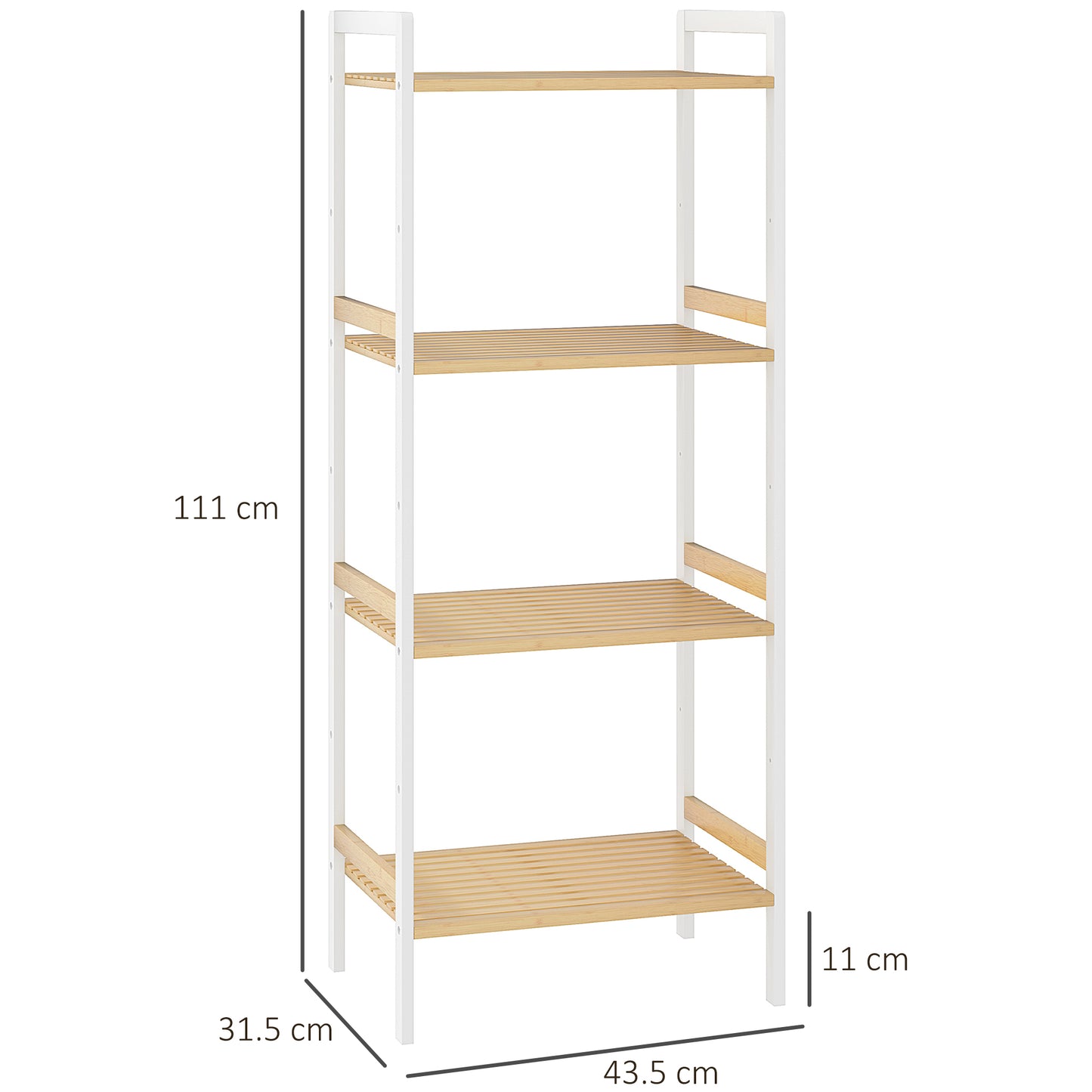 HOMCOM Four-Tier Bamboo Adjustable Shelf Storage Unit - White